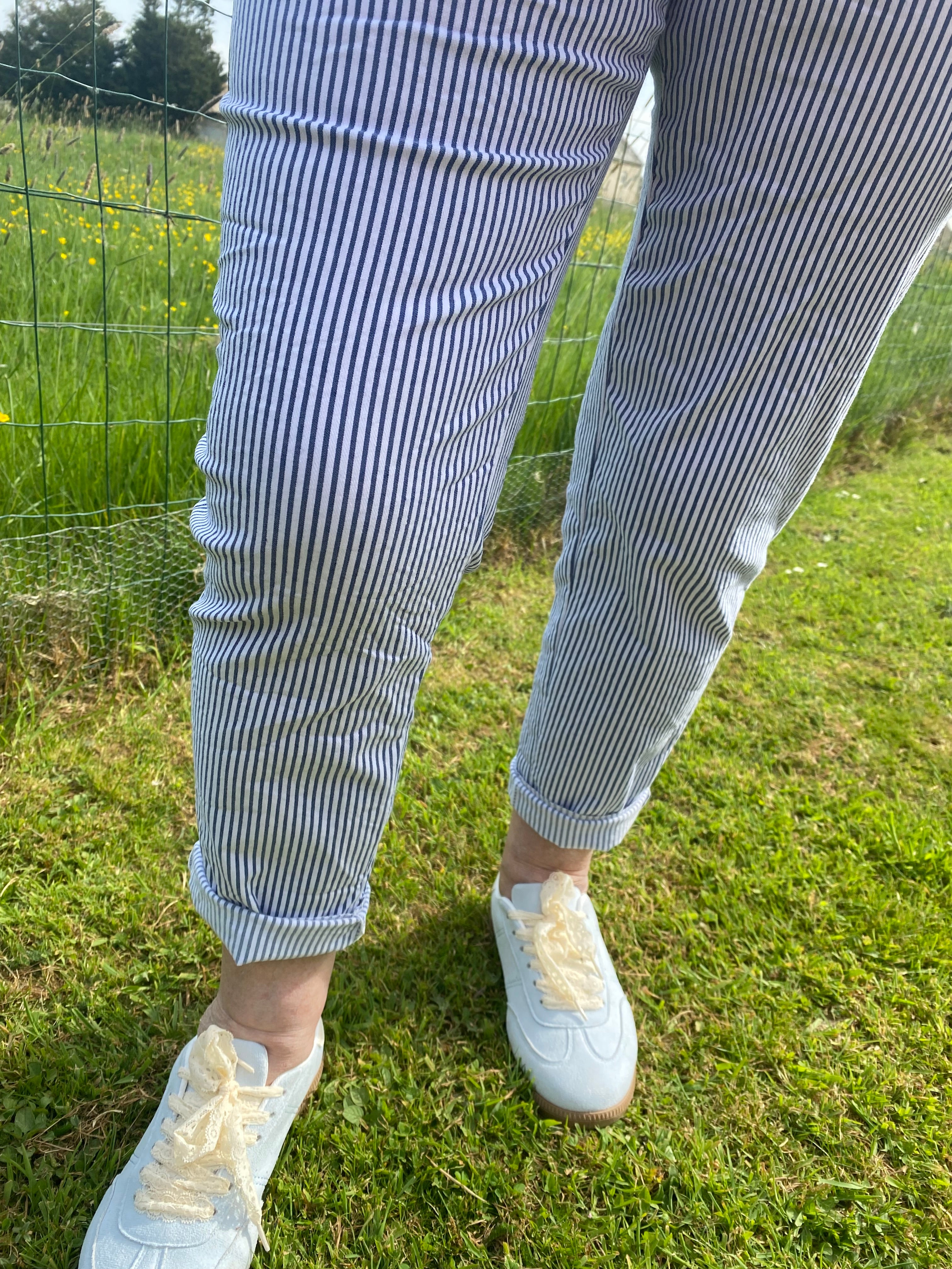 PANTALON RAYE BLEU MARINE    TU 38/44