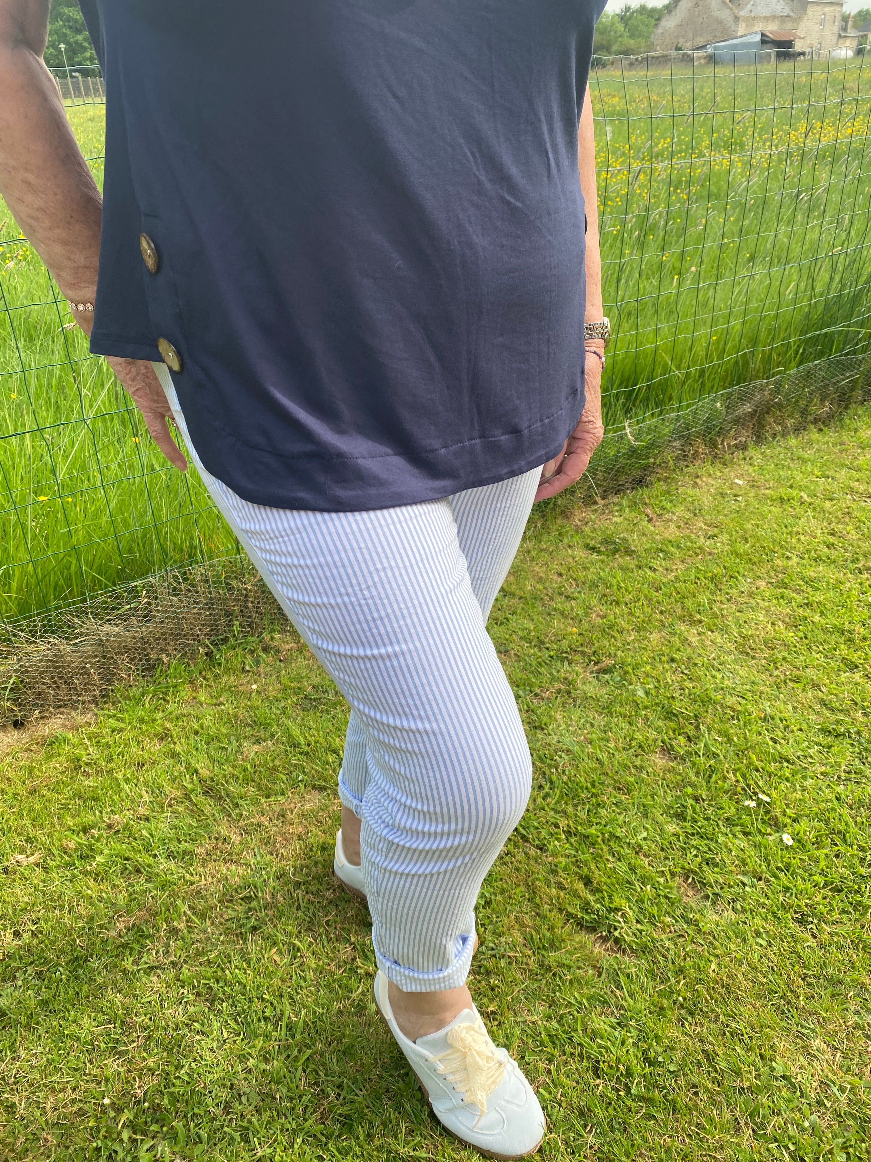 PANTALON RAYE BLEU CIEL  TU 38/44