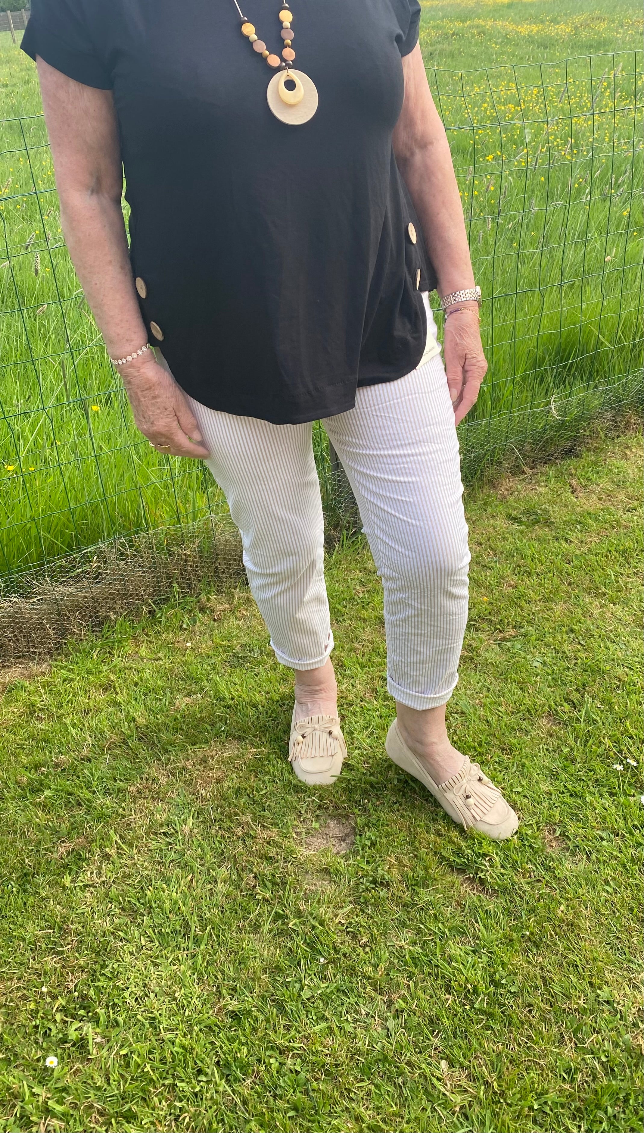 PANTALON RAYE ECRU   TU 38/44