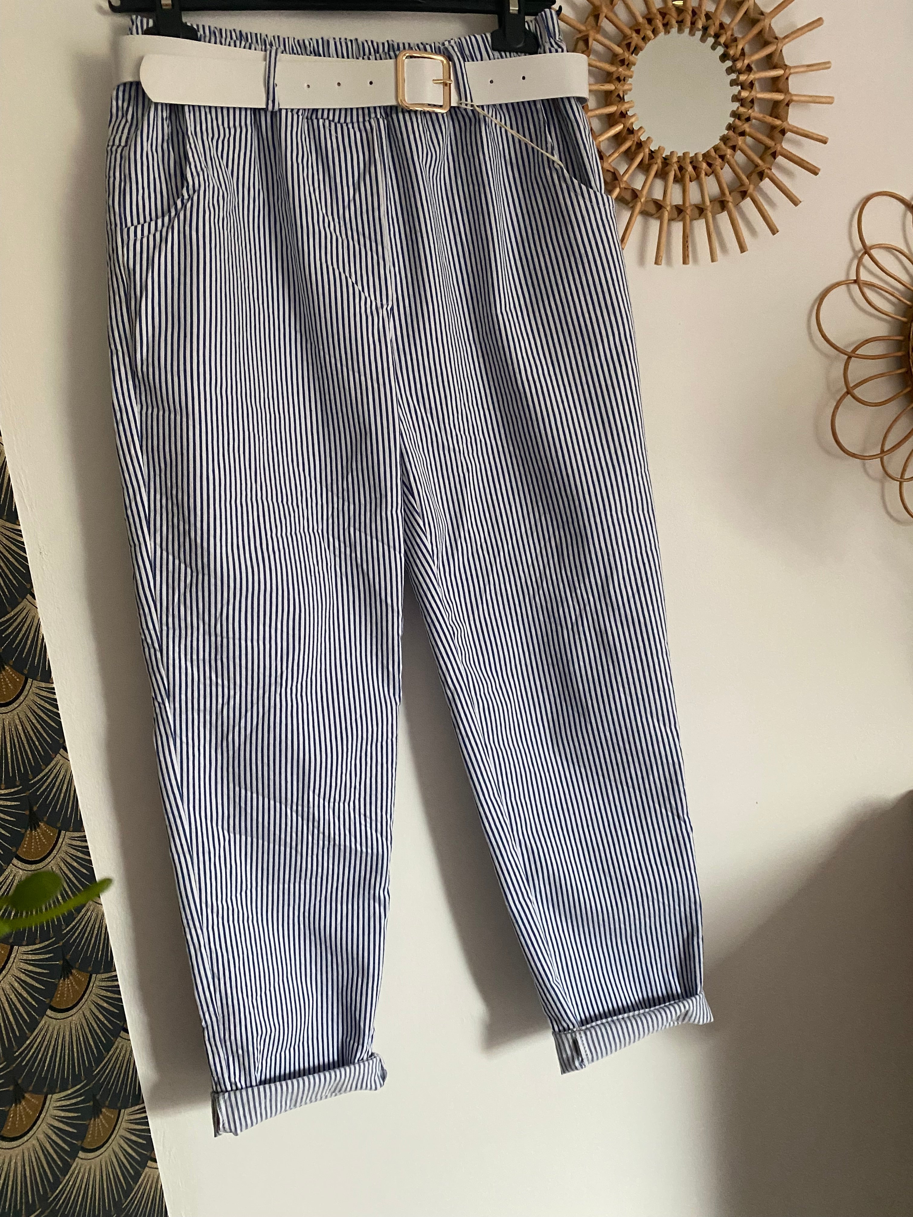 PANTALON RAYE BLEU MARINE    TU 38/44