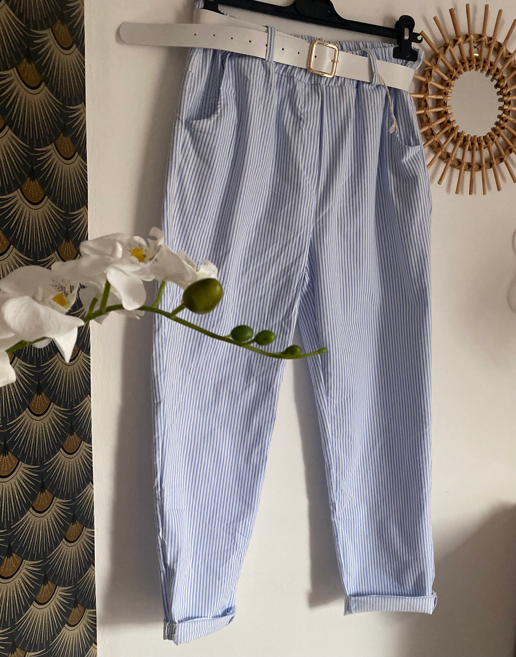 PANTALON RAYE BLEU CIEL  TU 38/44