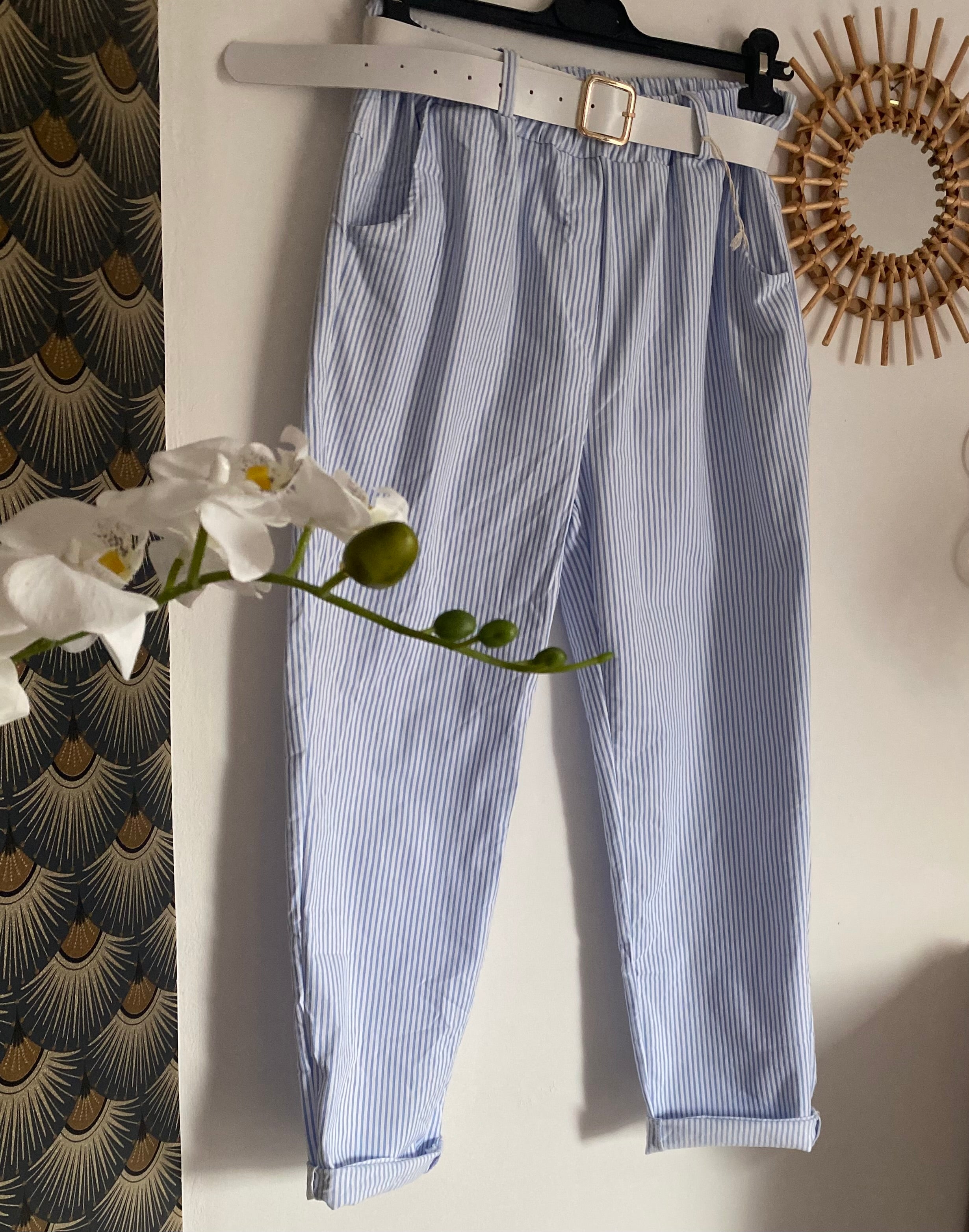 PANTALON RAYE BLEU CIEL  TU 38/44