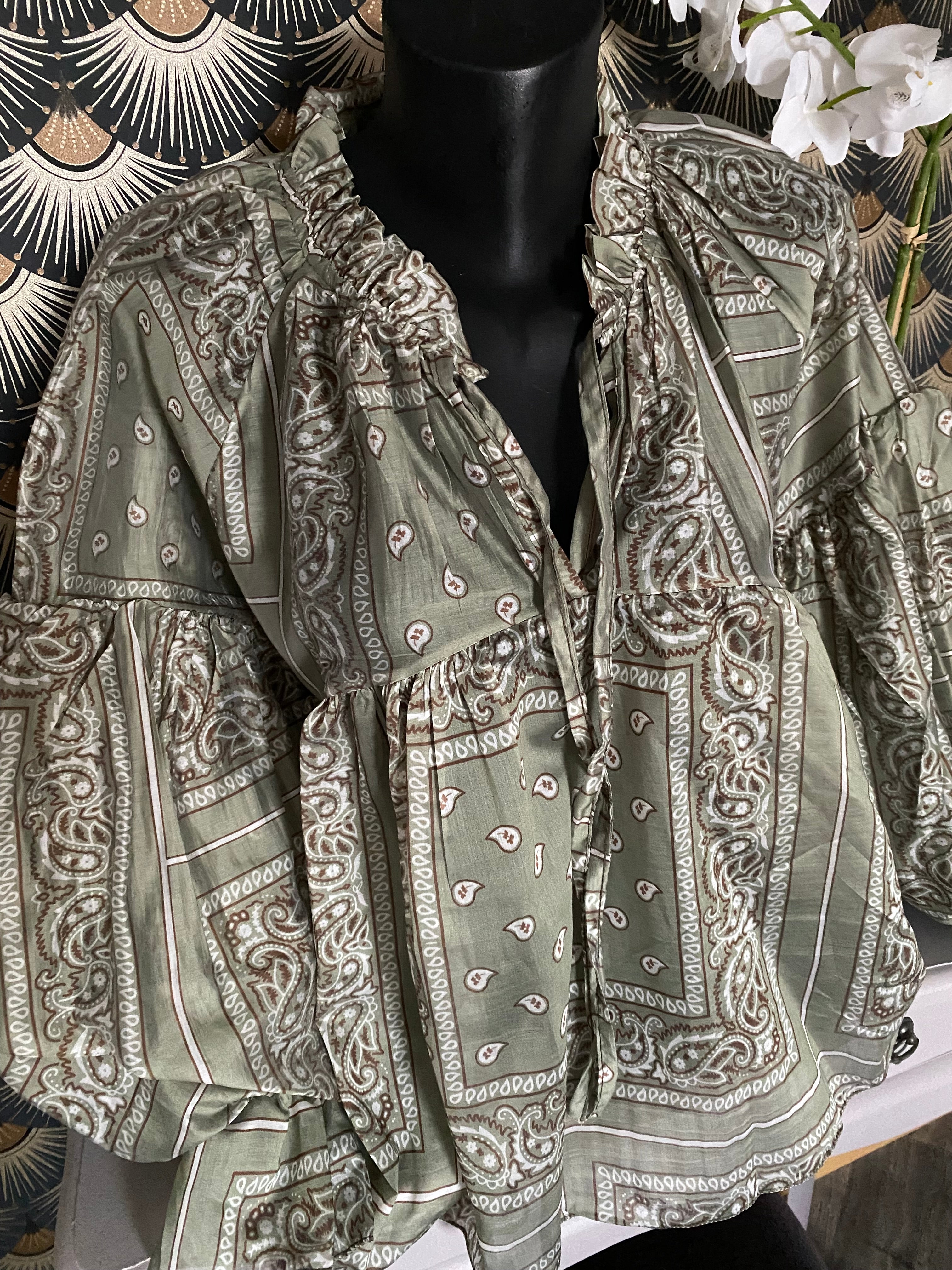 BLOUSE EN TENCEL  FLUIDE BANDANA KAKI  TU36/46