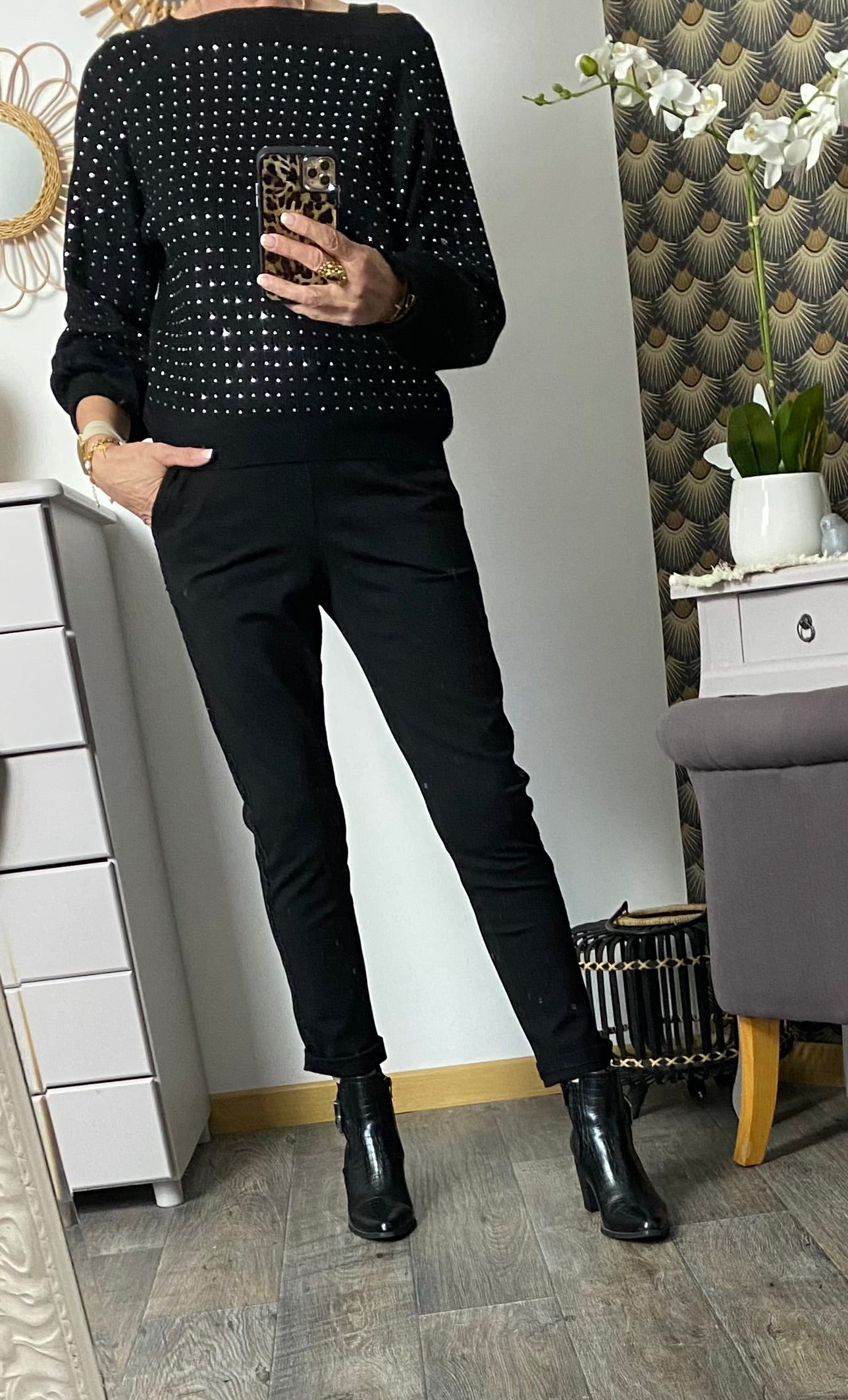 PULL STRASS COCO   NOIR TU 36/42 PETIT 44