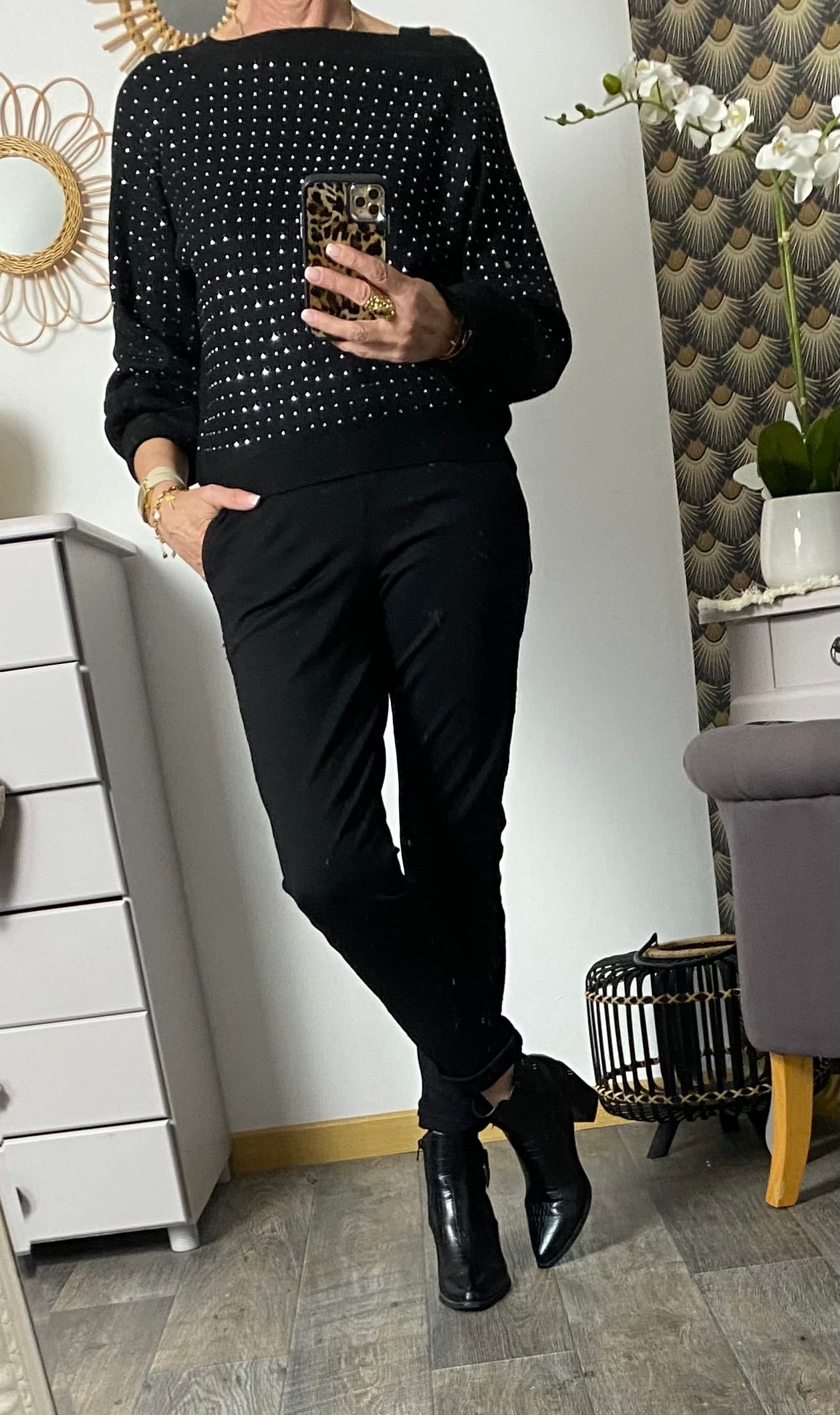 PULL STRASS COCO   NOIR TU 36/42 PETIT 44