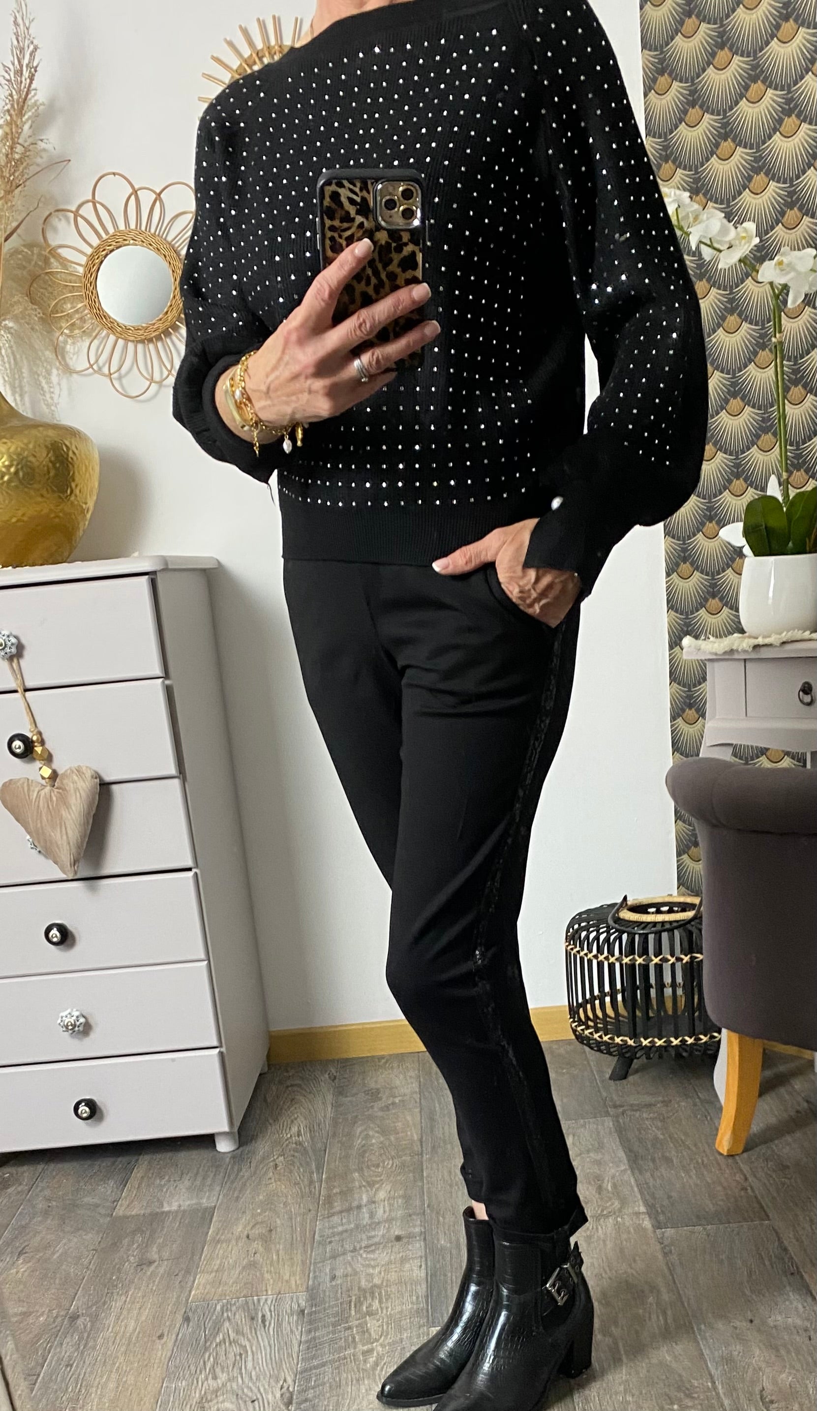 PULL STRASS COCO   NOIR TU 36/42 PETIT 44