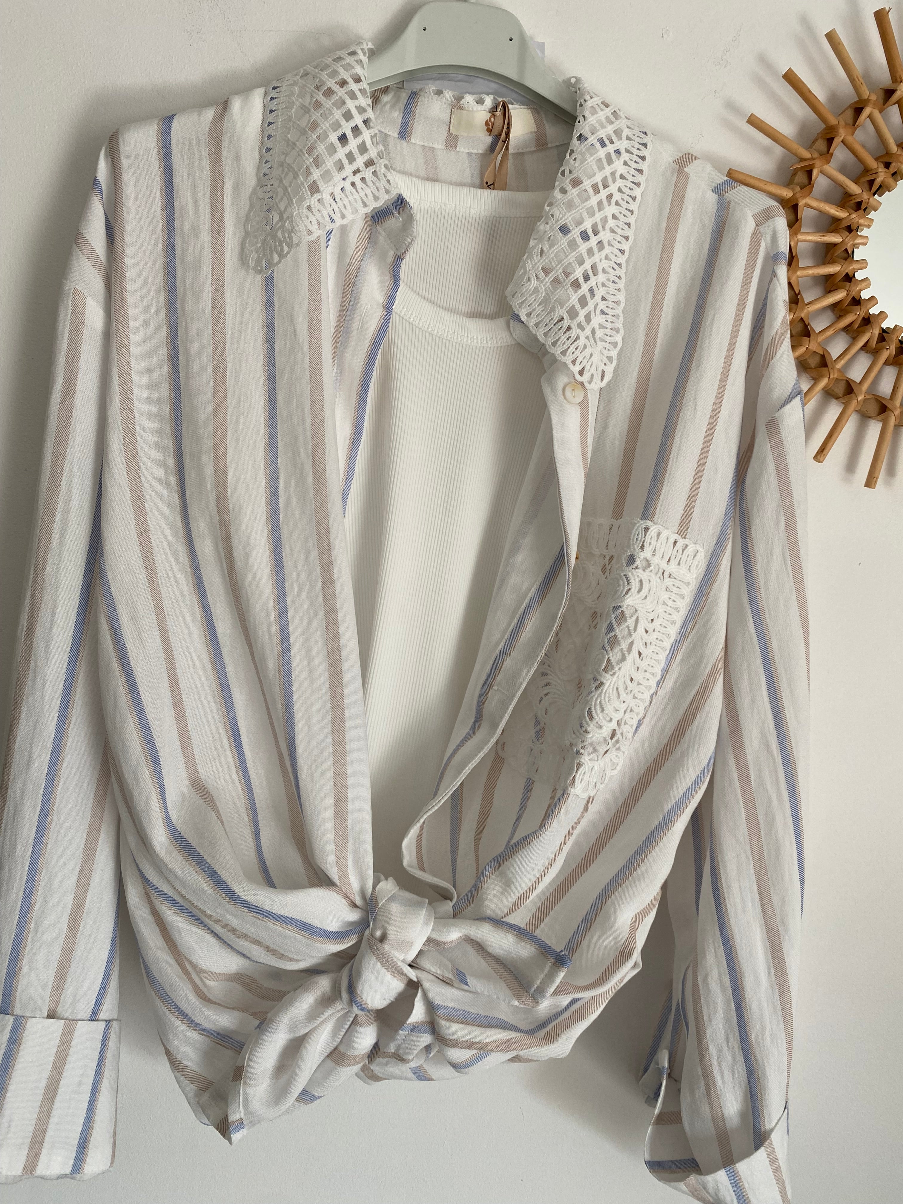 ENSEMBLE CHEMISE ET TOP CARLA RAYE BLEU ET BEIGE   TU  36/42