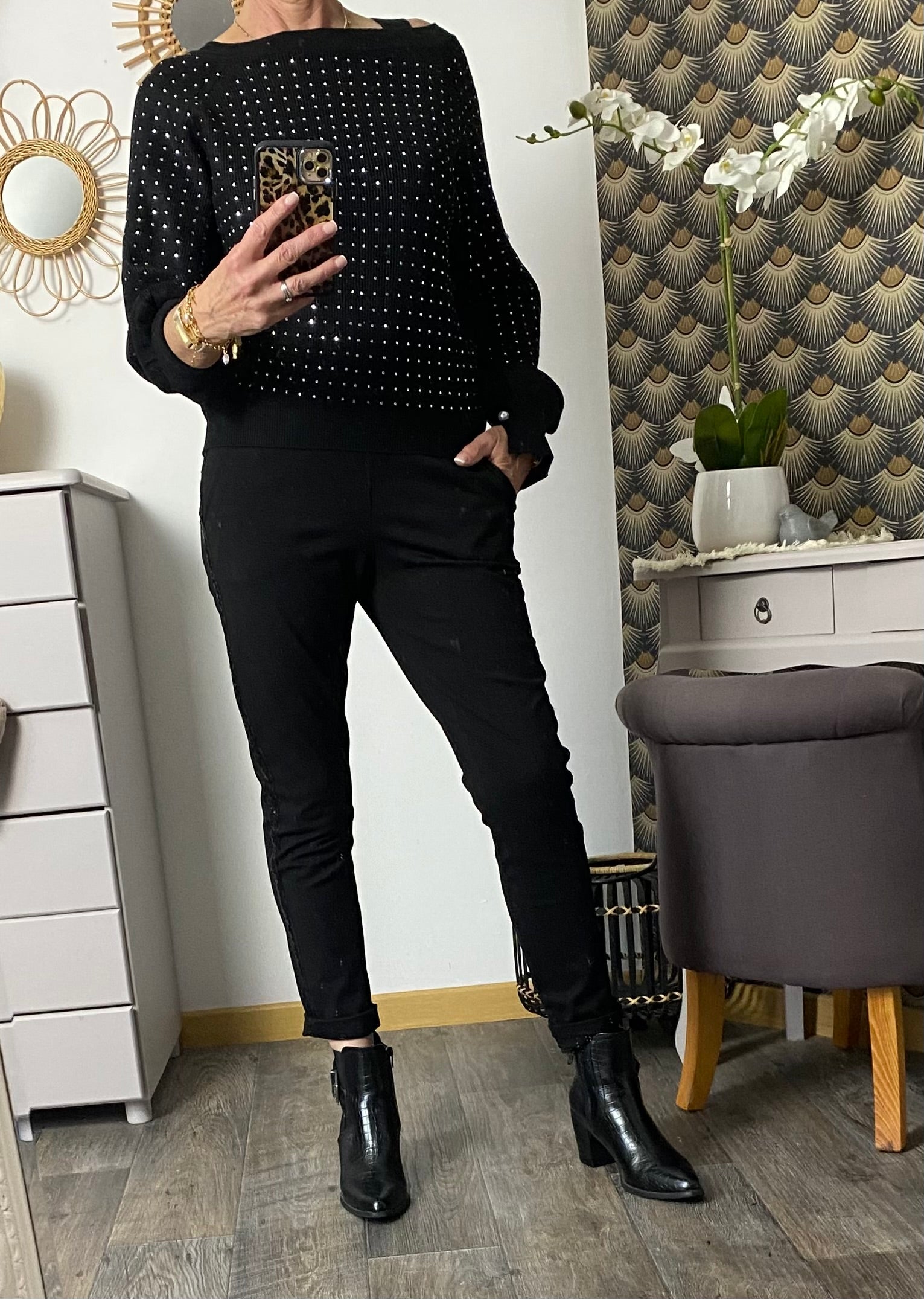 PULL STRASS COCO   NOIR TU 36/42 PETIT 44