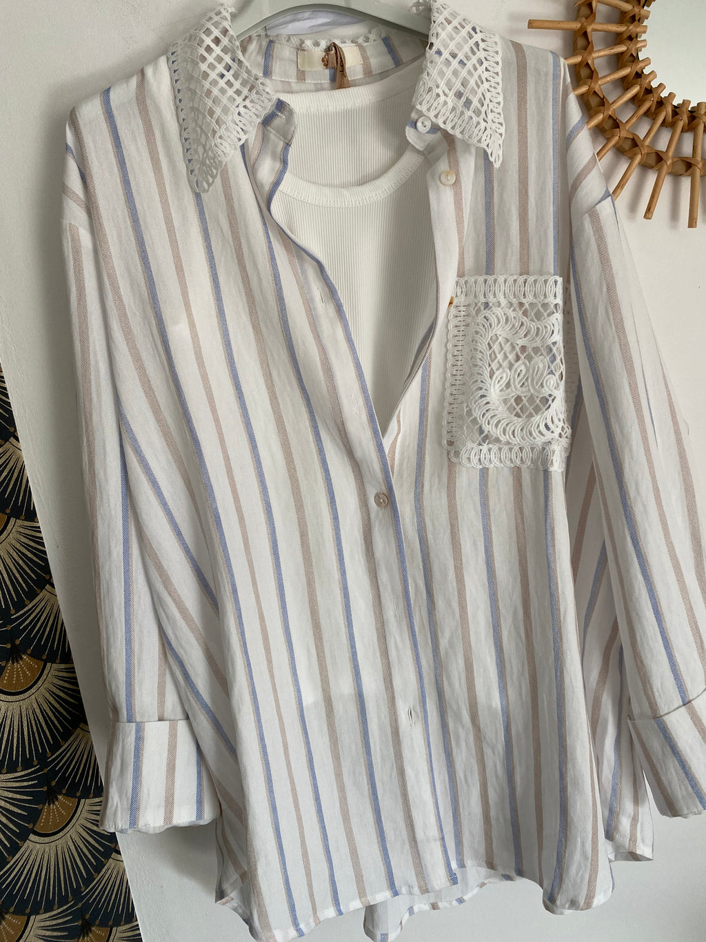 ENSEMBLE CHEMISE ET TOP CARLA RAYE BLEU ET BEIGE   TU  36/42