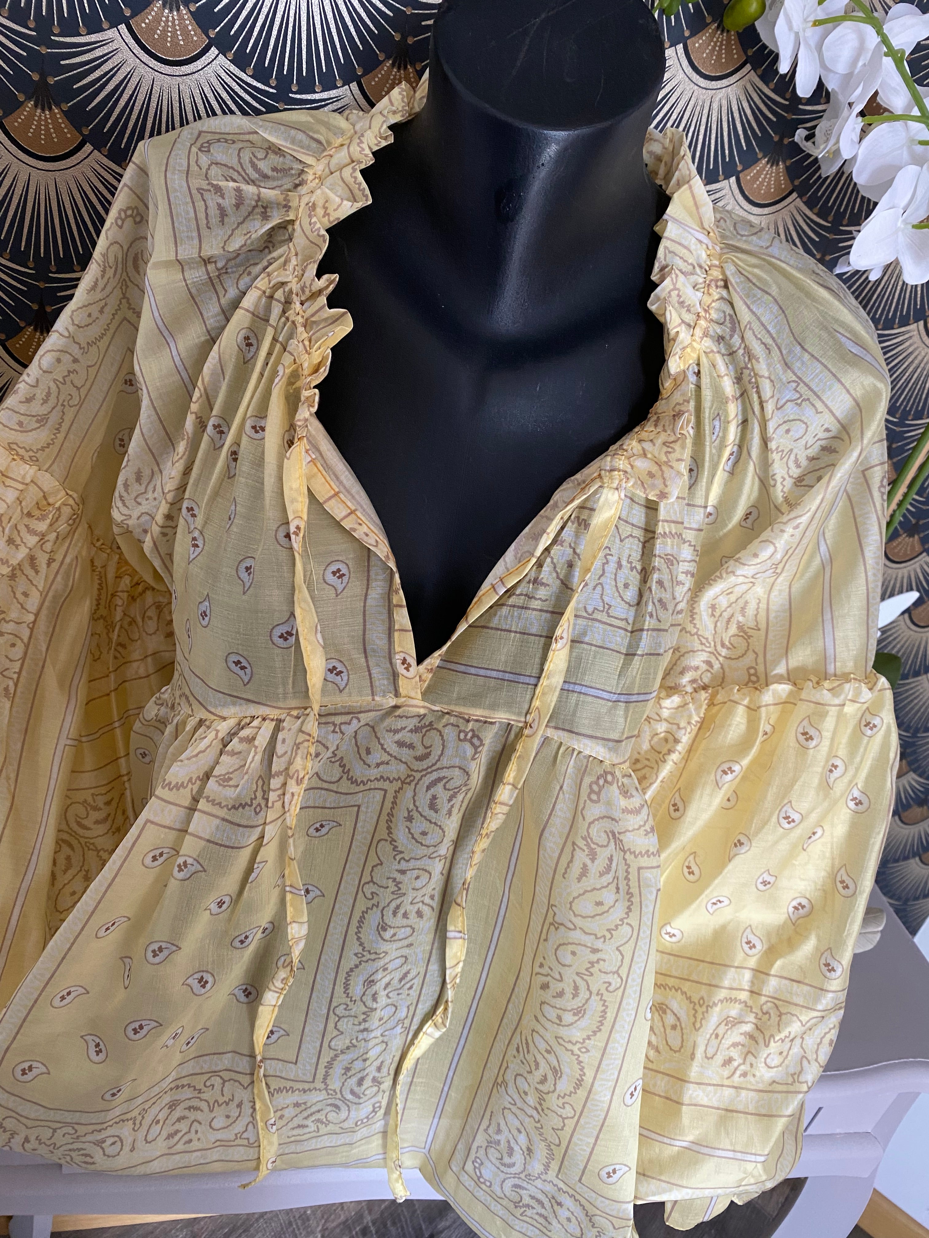 BLOUSE EN TENCEL  FLUIDE BANDANA JAUNE  TU36/46