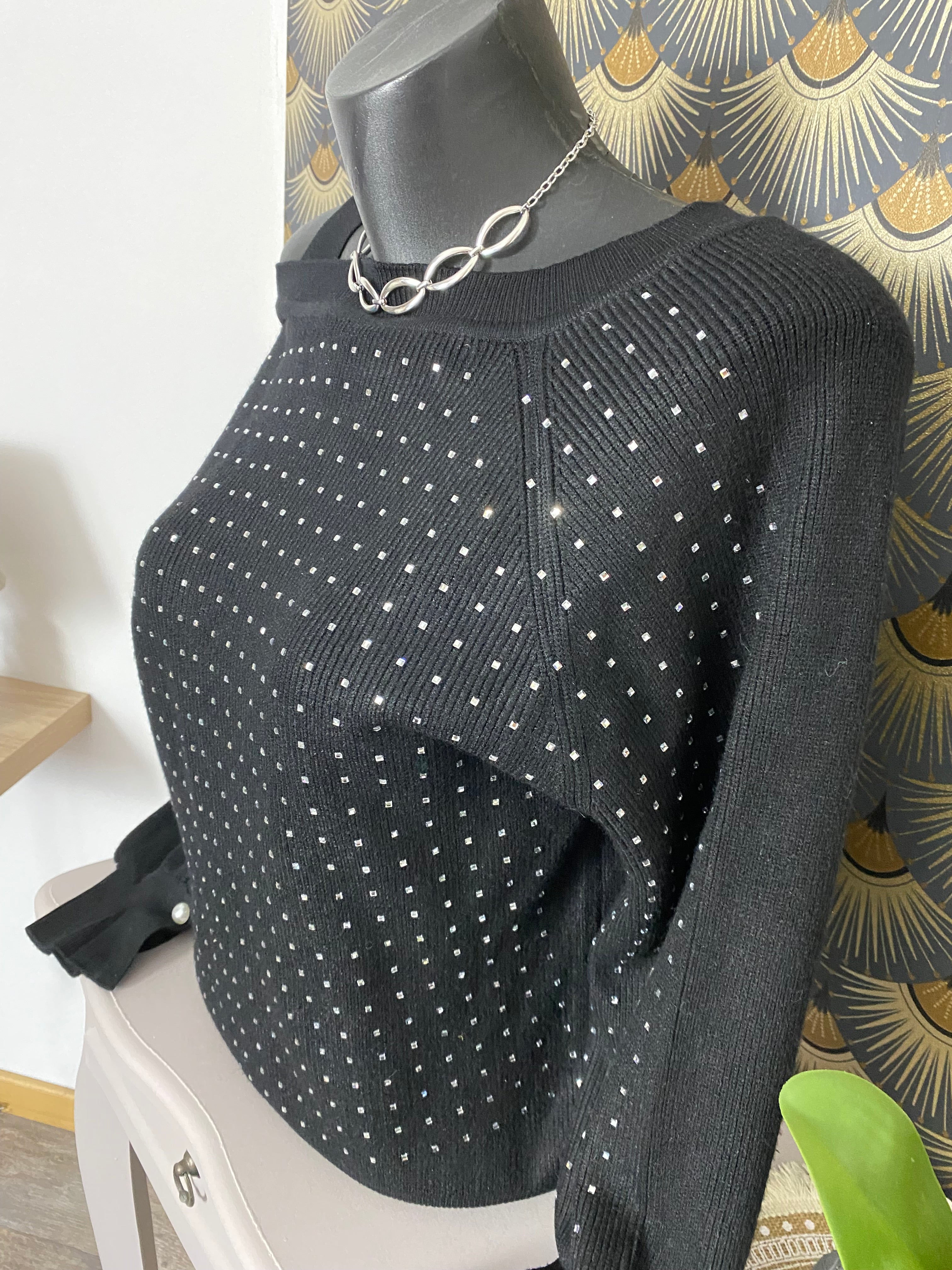 PULL STRASS COCO   NOIR TU 36/42 PETIT 44