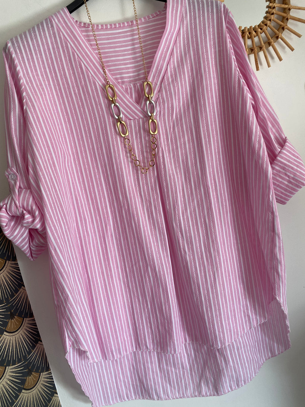 BLOUSE LONGUE  ROSE ET BLANCHE TU38/46