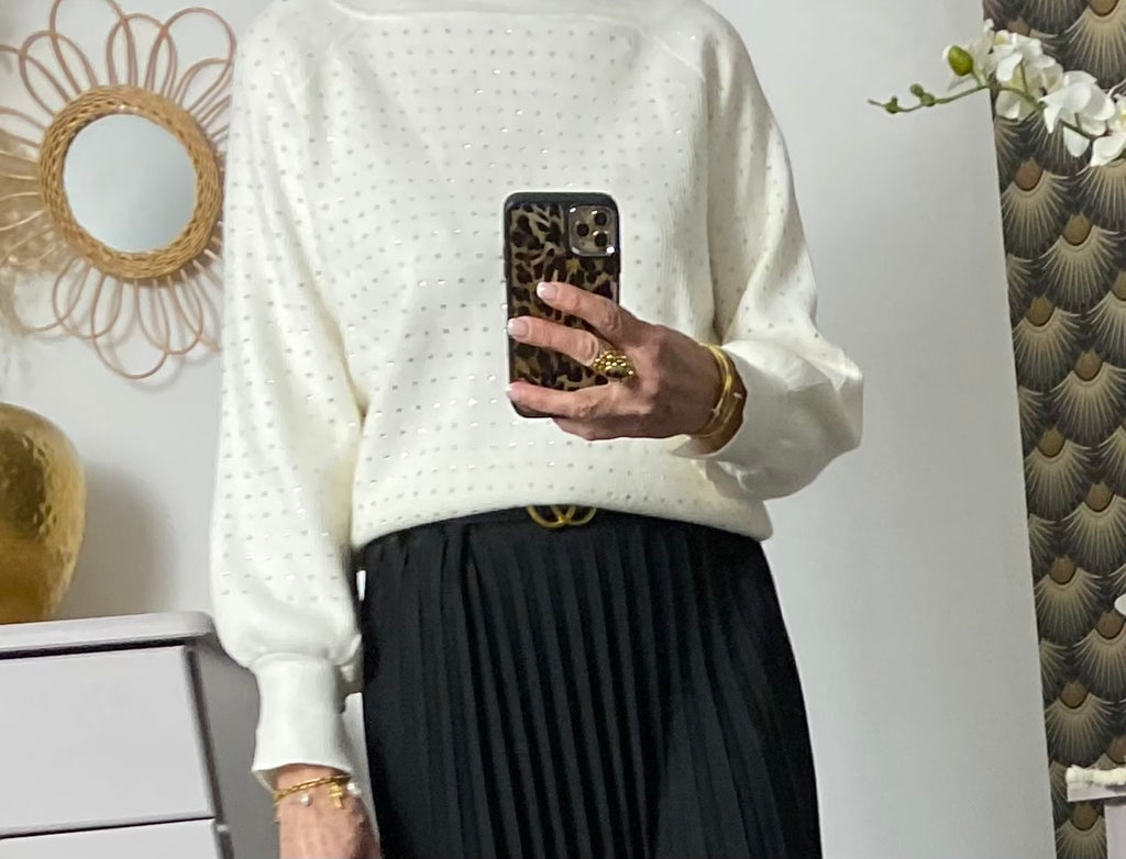 PULL STRASS COCO   ECRU TU 36/42 PETIT 44