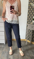 PANTALON BLEU MARINE TAILLE M OU L