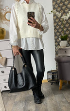 ENSEMBLE PULL PLUS CHEMISE   ECRU  TU 36/44