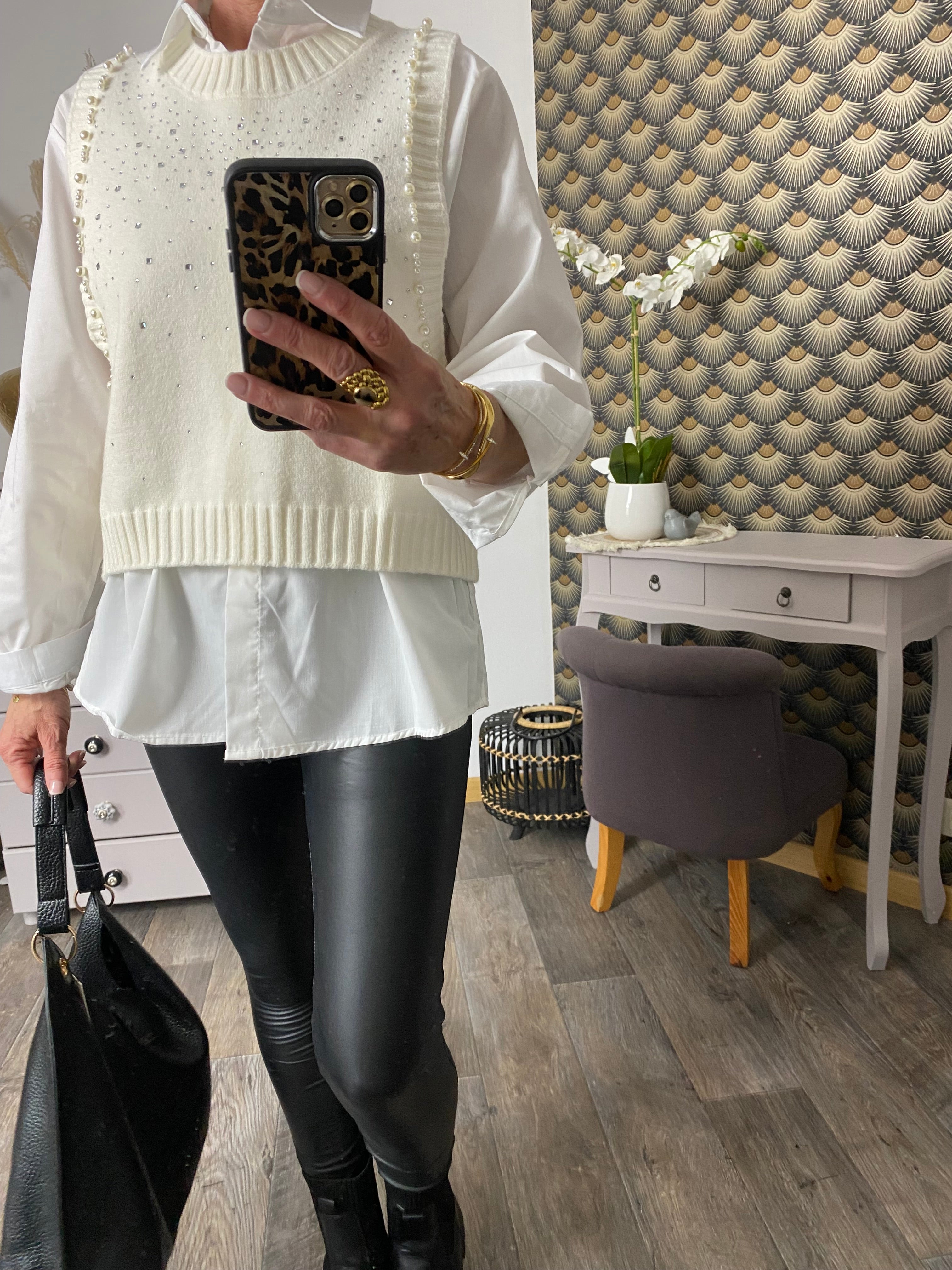 ENSEMBLE PULL PLUS CHEMISE   ECRU  TU 36/44