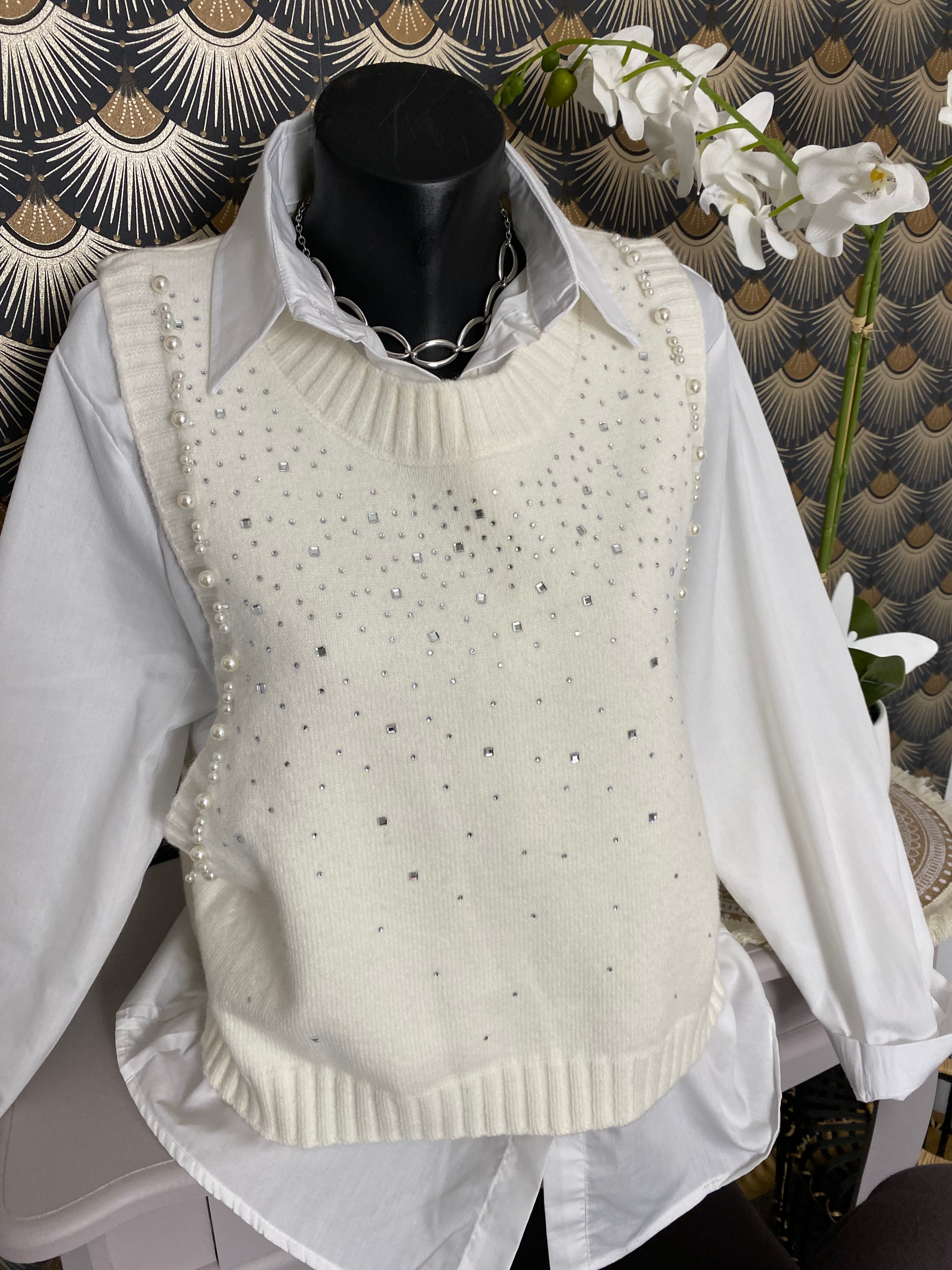 ENSEMBLE PULL PLUS CHEMISE   ECRU  TU 36/44