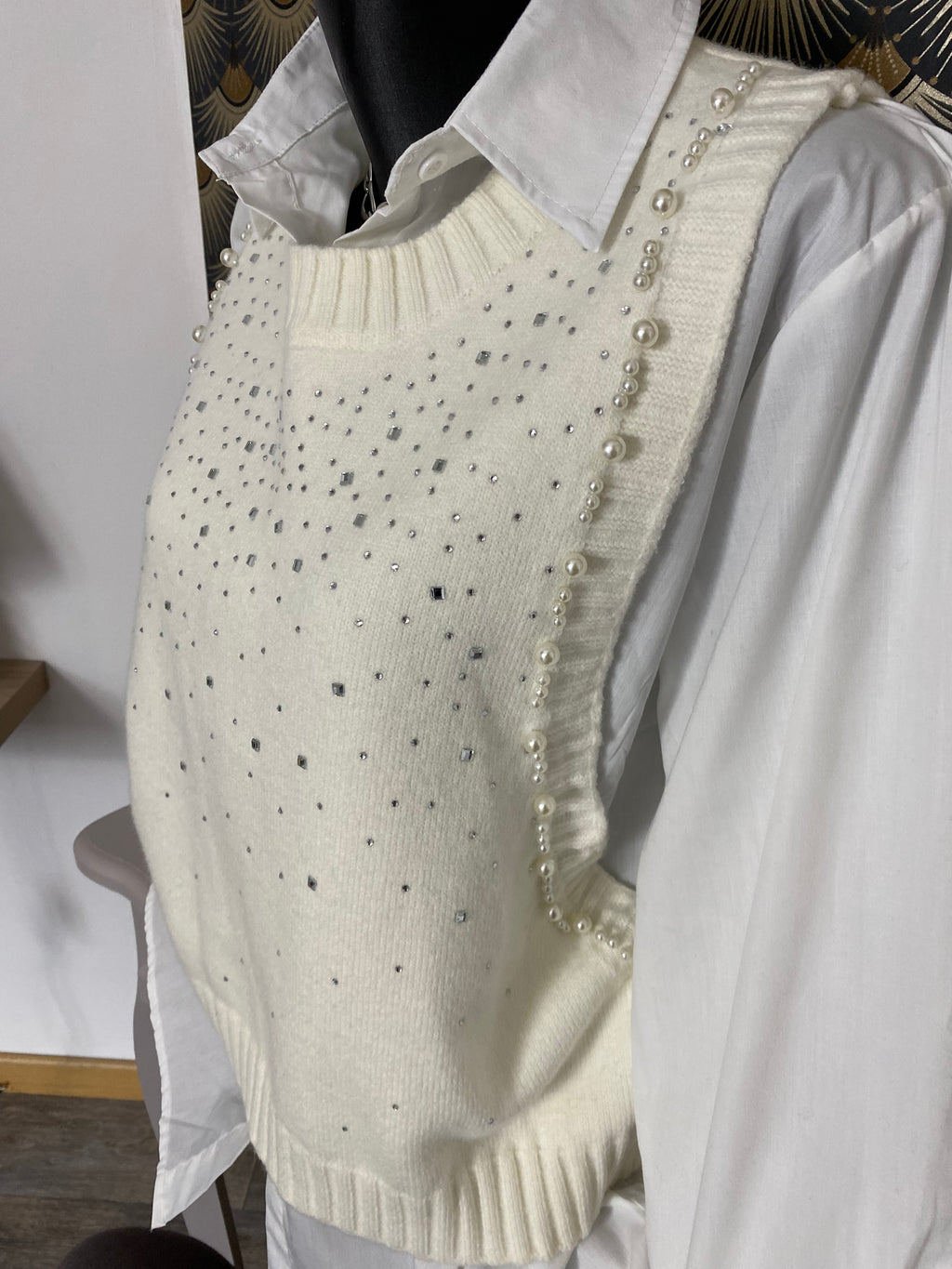 ENSEMBLE PULL PLUS CHEMISE   ECRU  TU 36/44