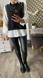 ENSEMBLE PULL PLUS CHEMISE   NOIR TU 36/44