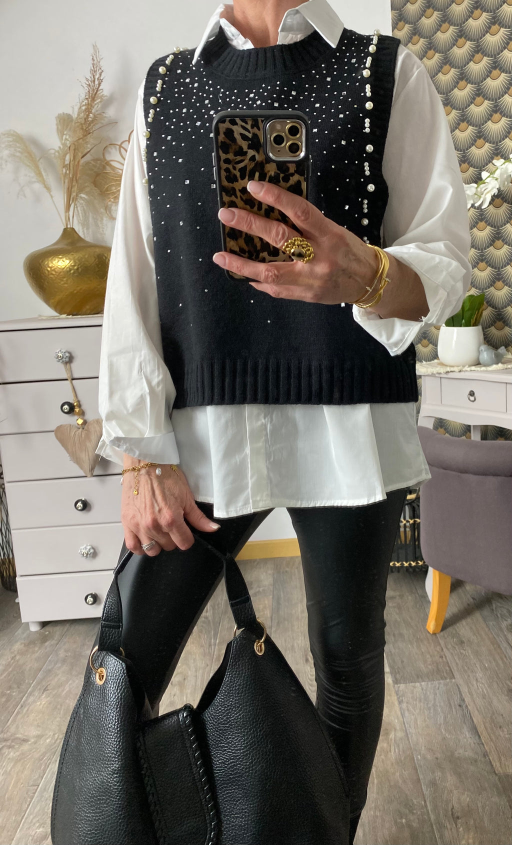 ENSEMBLE PULL PLUS CHEMISE   NOIR TU 36/44