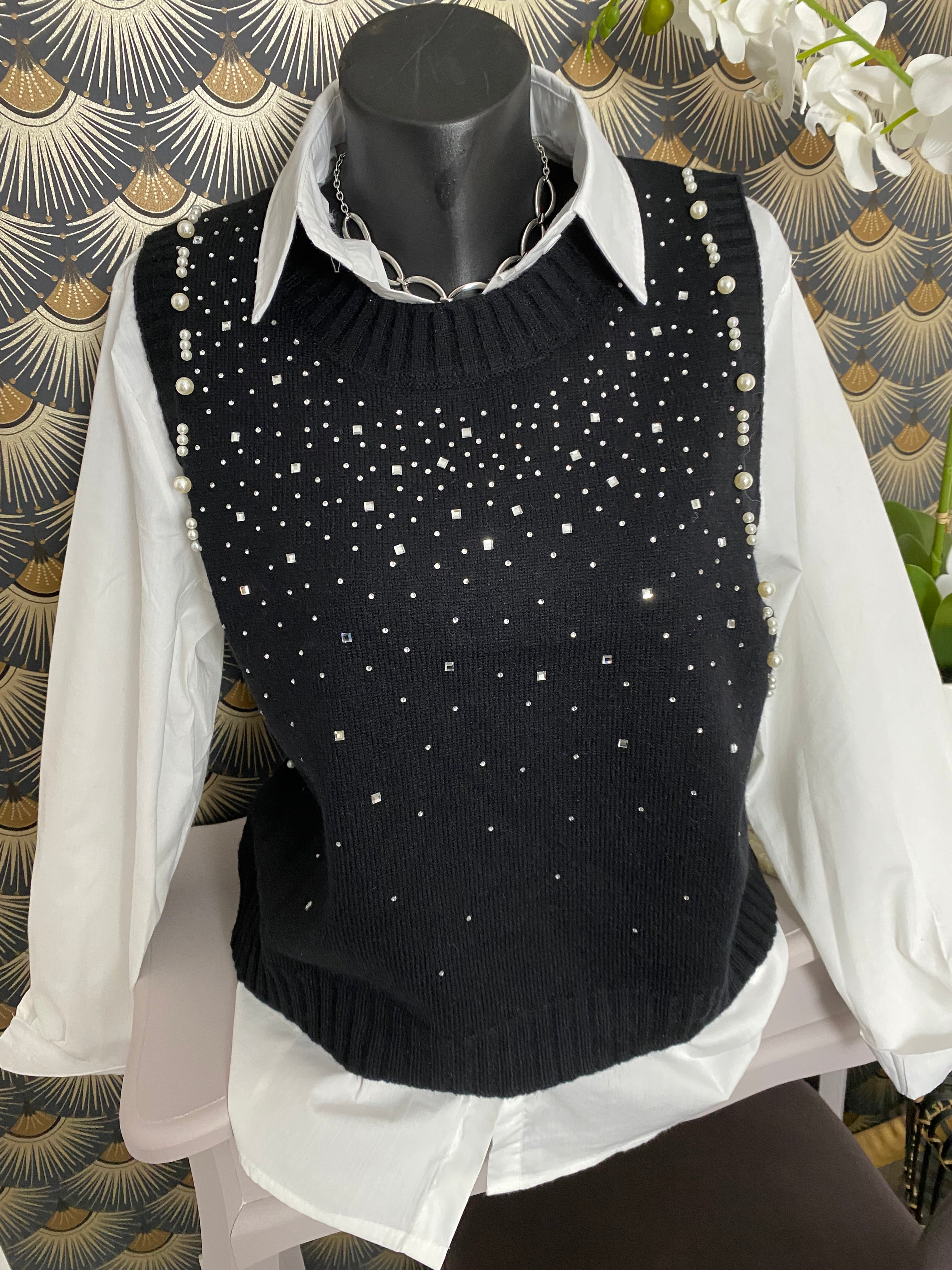 ENSEMBLE PULL PLUS CHEMISE   NOIR TU 36/44