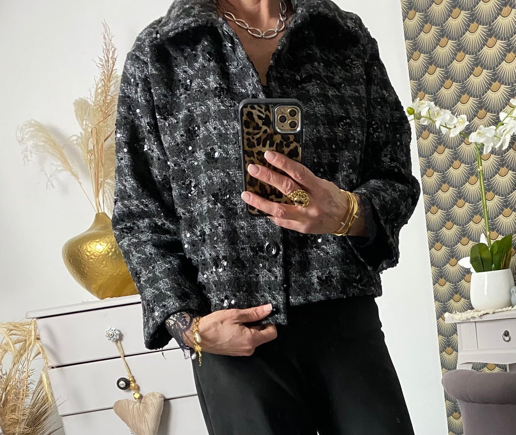 VESTE TWEED ET SEQUINS   TAILLES : S/M OU L/XL