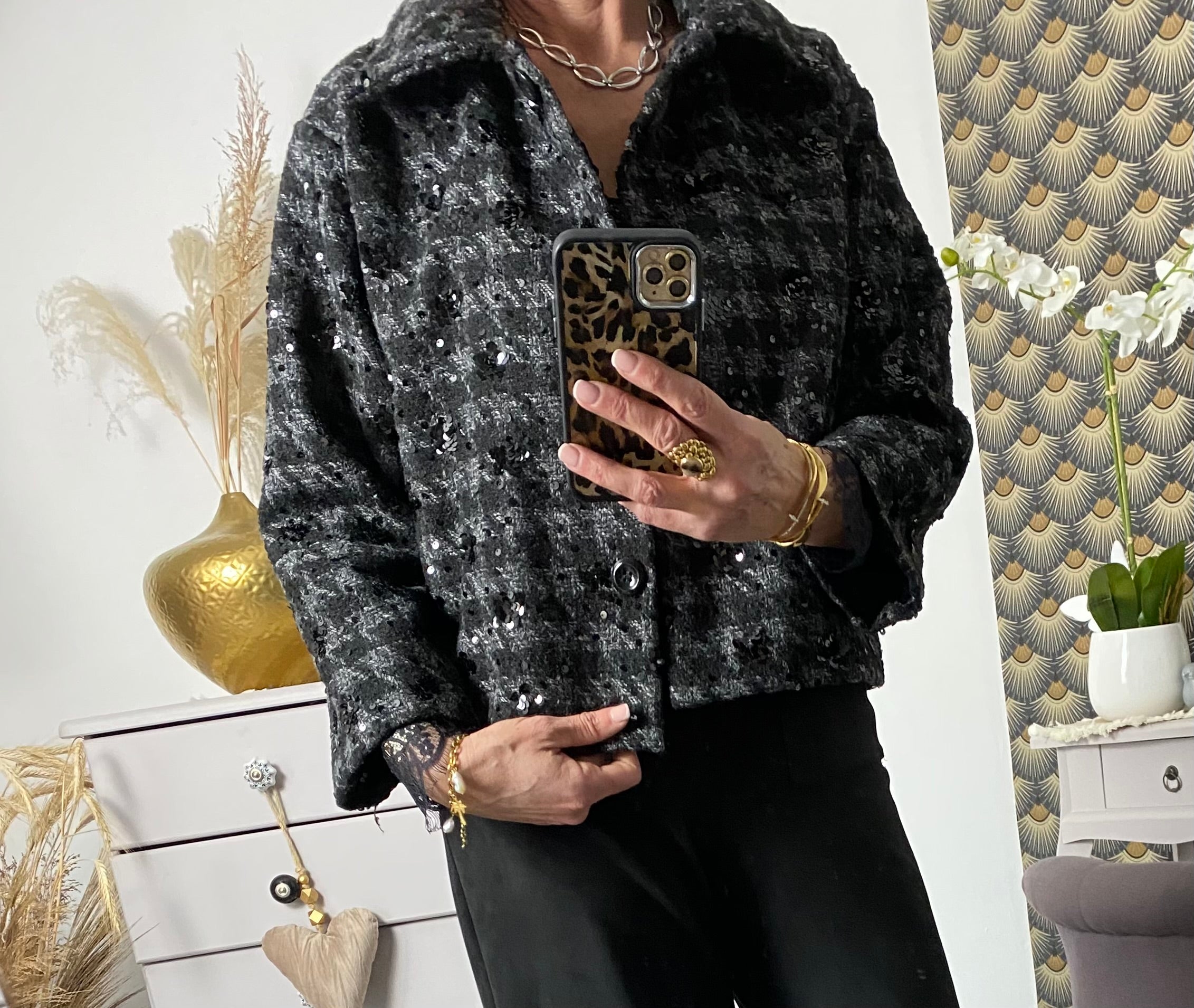 VESTE TWEED ET SEQUINS   TAILLES : S/M OU L/XL