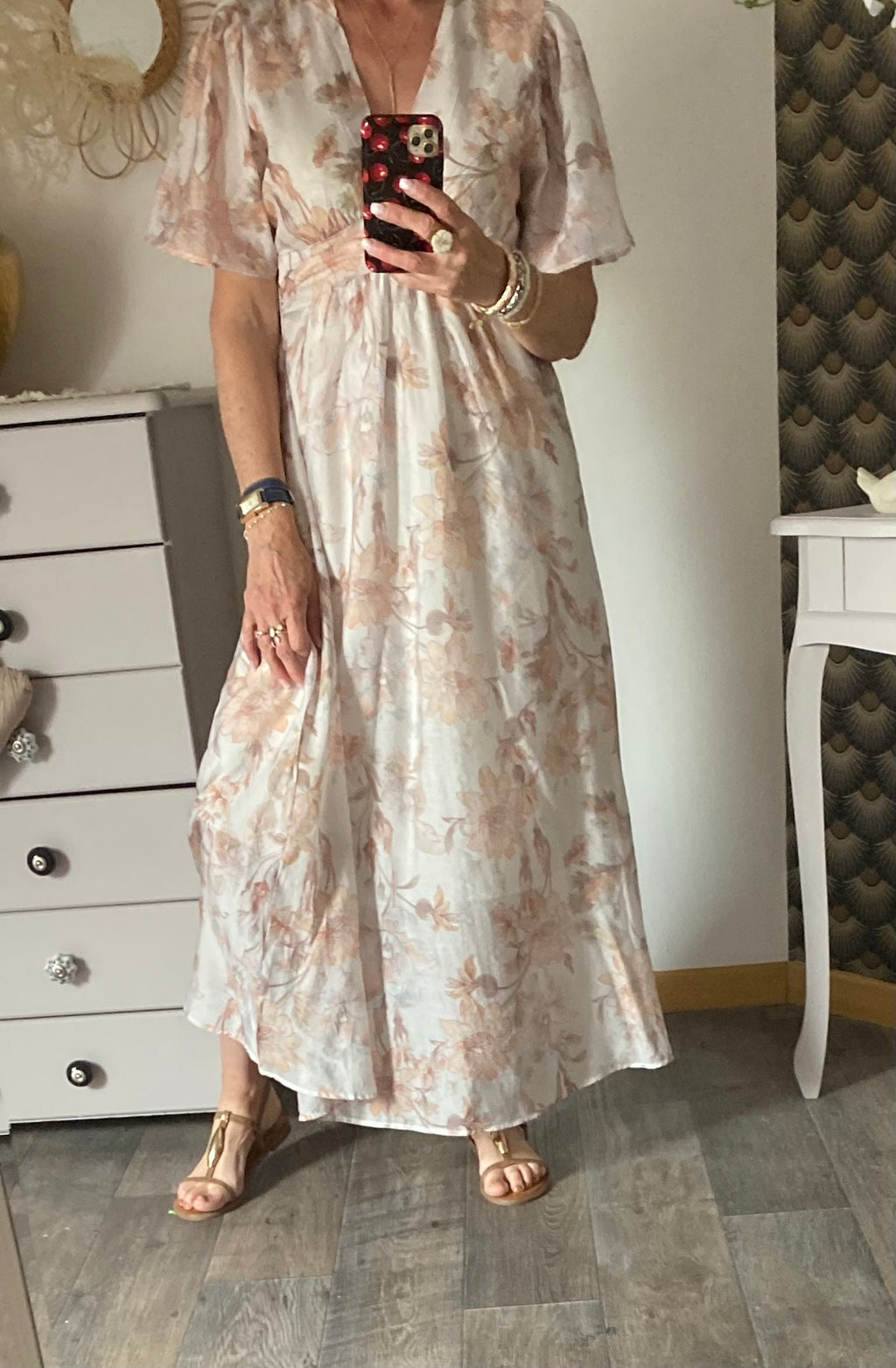 ROBE LONGUE  EMMA  MODELE 1 BEIGE  TAILLE S/M OU M/L