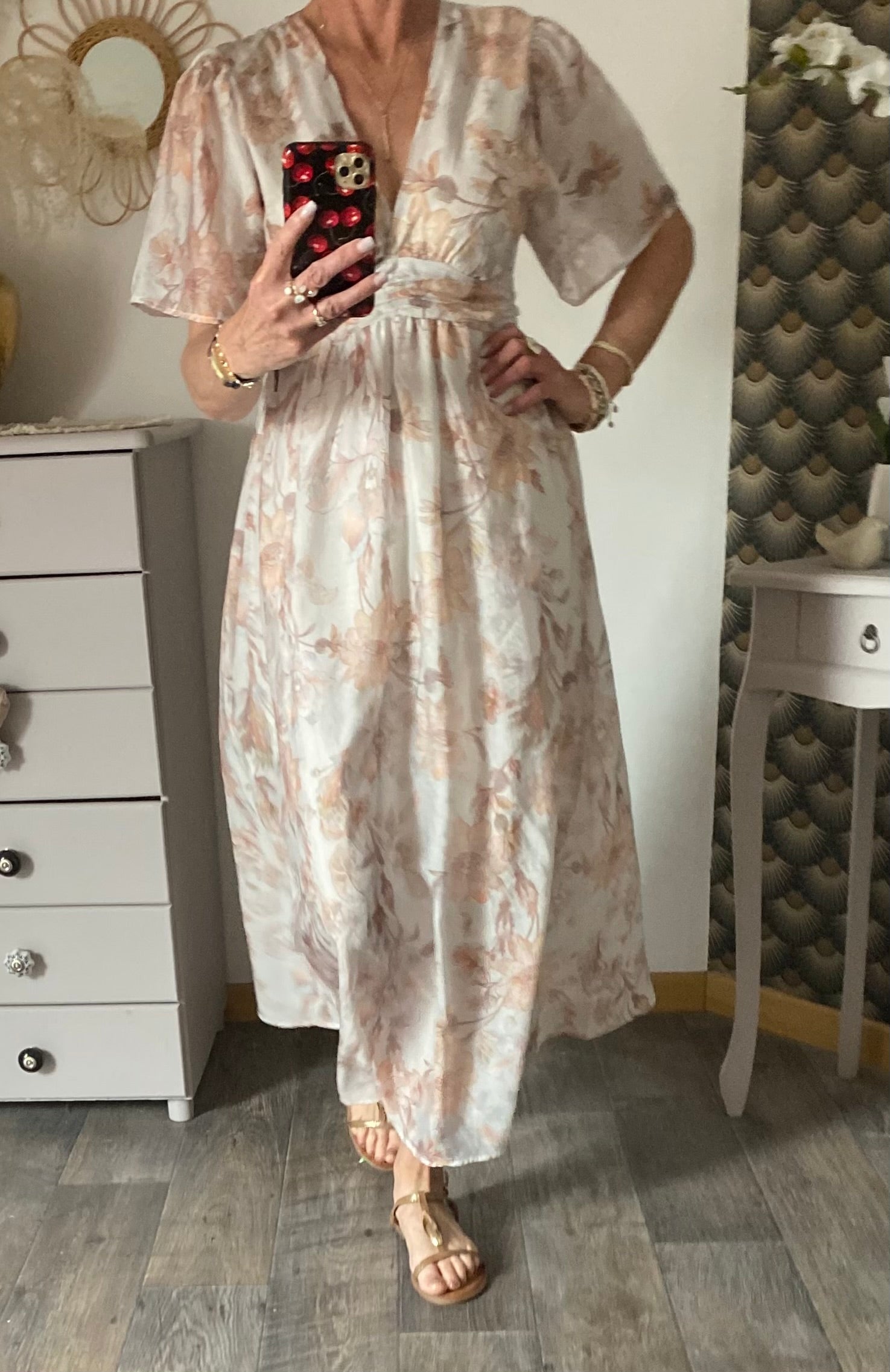 ROBE LONGUE  EMMA  MODELE 1 BEIGE  TAILLE S/M OU M/L
