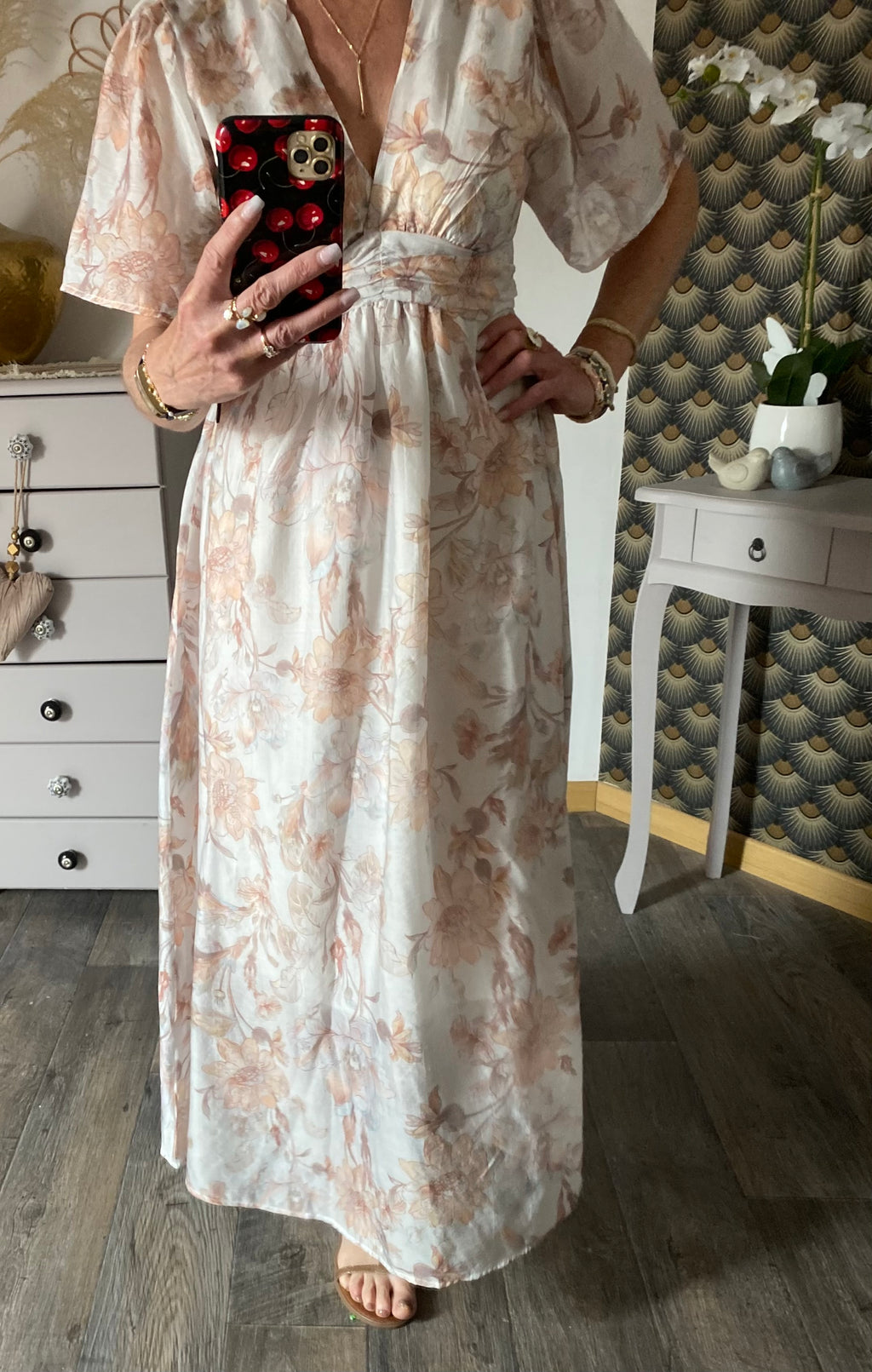 ROBE LONGUE  EMMA  MODELE 1 BEIGE  TAILLE S/M OU M/L