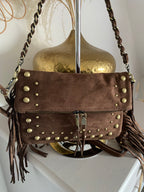 SAC SUEDE A FRANGE CHOCO