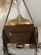 SAC SUEDE A FRANGE CHOCO