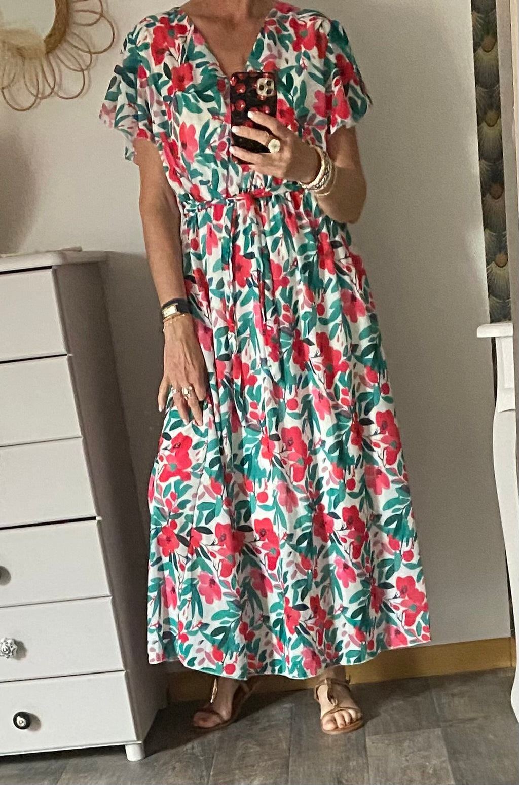 ROBE MILY FLEURS VERTES 36/42
