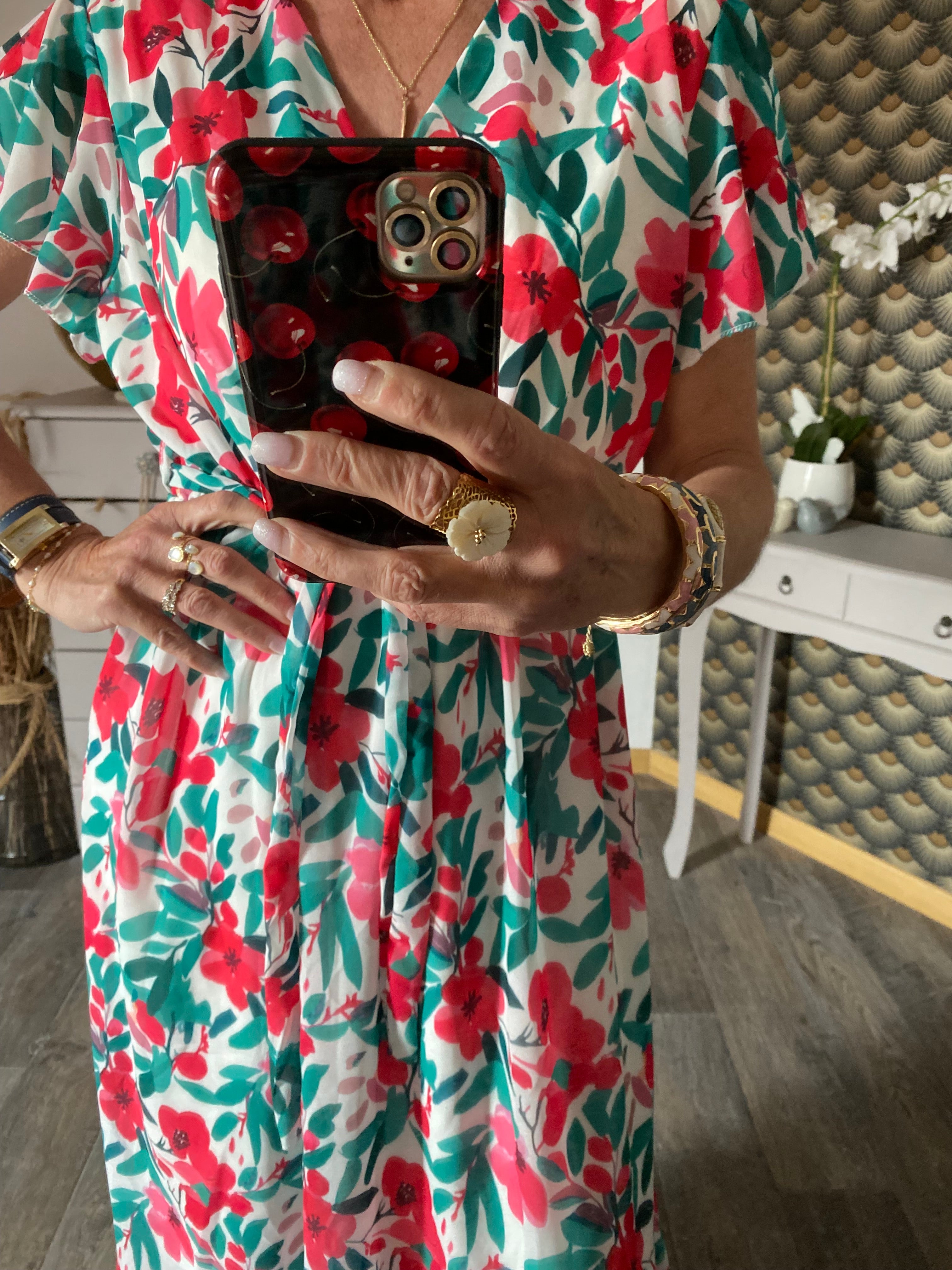 ROBE MILY FLEURS VERTES 36/42