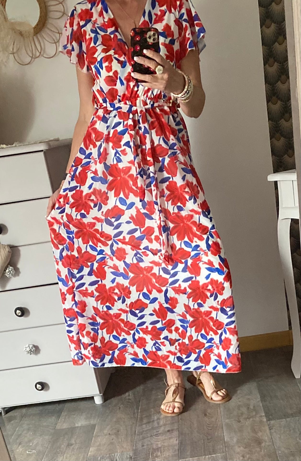 ROBE MILY FLEURS  ROUGES  36/42