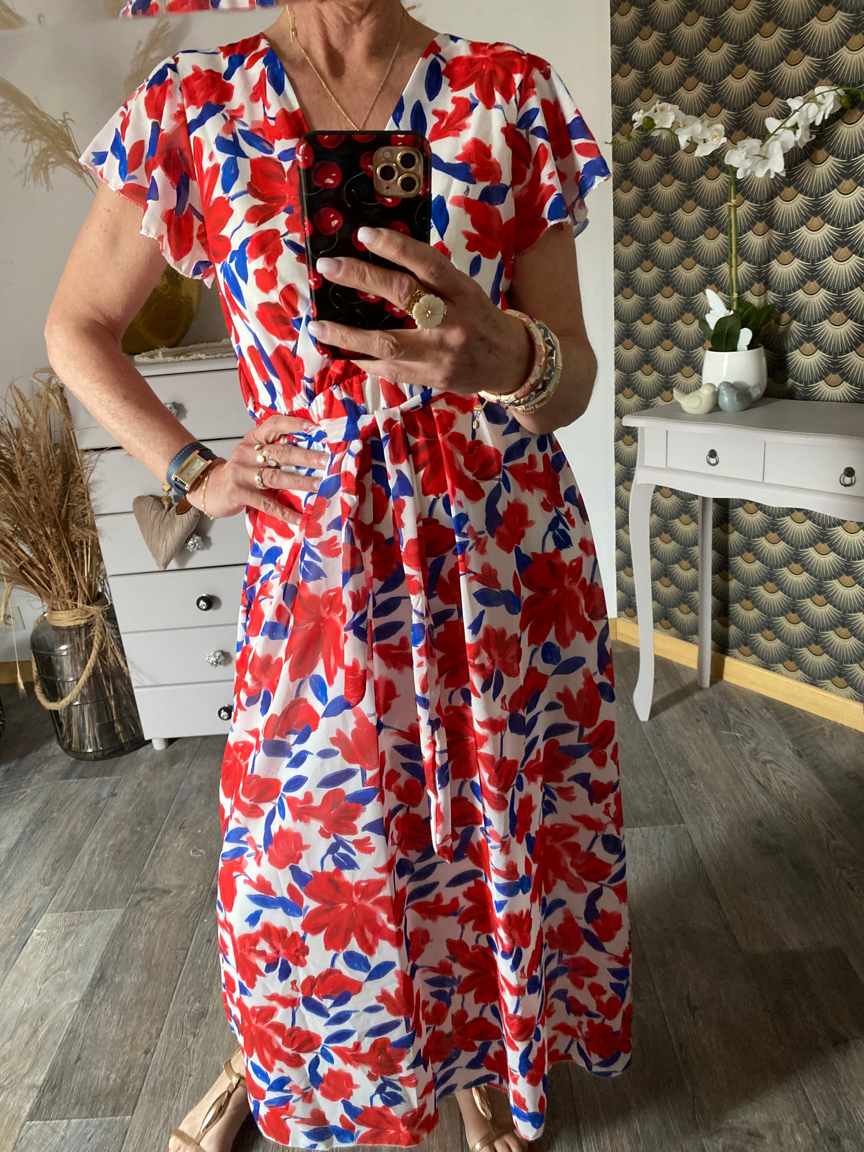 ROBE MILY FLEURS  ROUGES  36/42