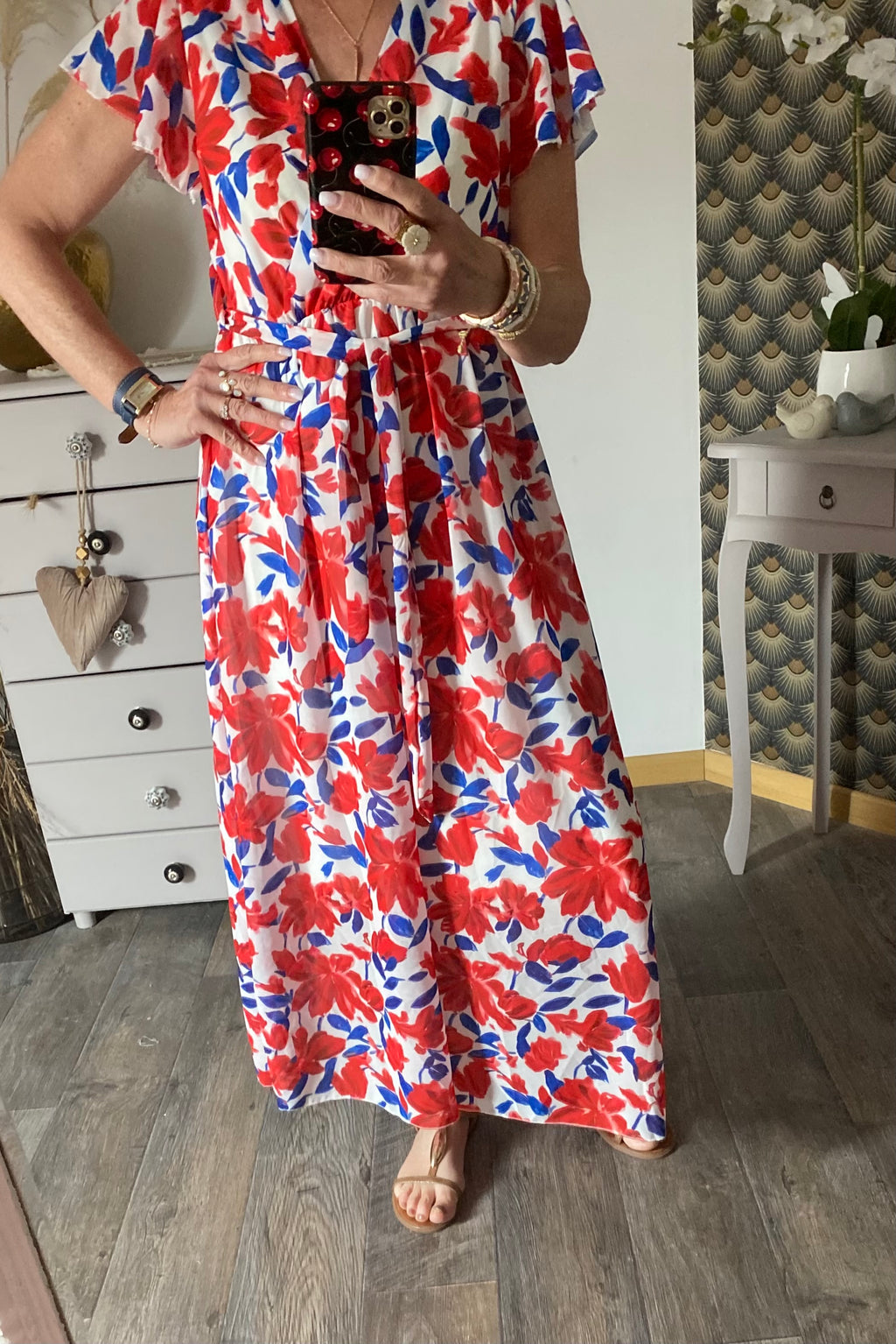 ROBE MILY FLEURS  ROUGES  36/42