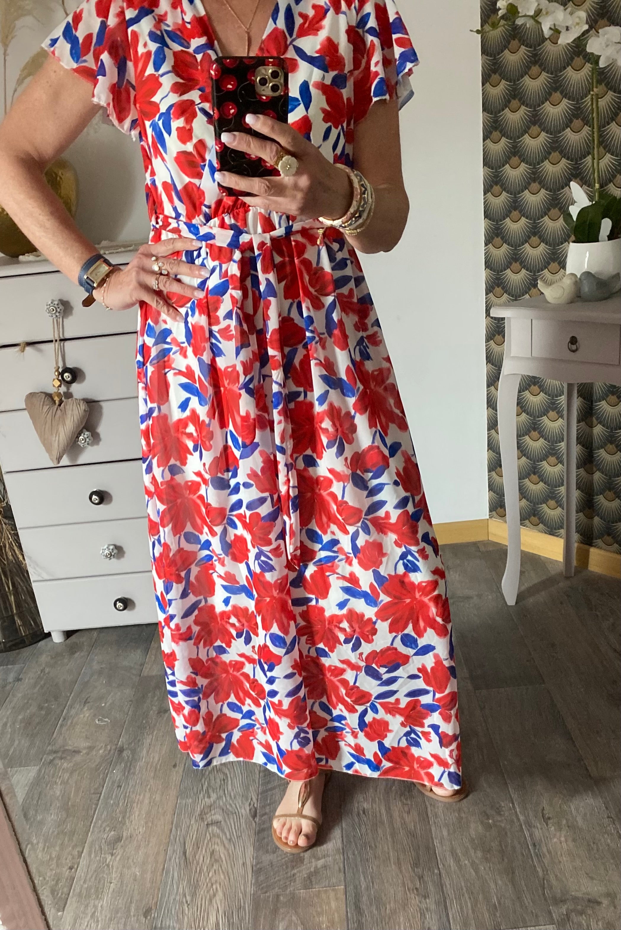 ROBE MILY FLEURS  ROUGES  36/42