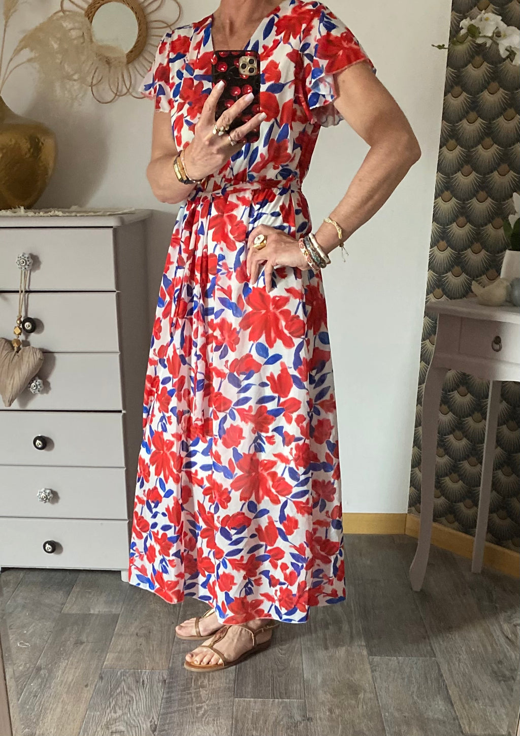 ROBE MILY FLEURS  ROUGES  36/42