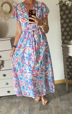ROBE MILY FLEURS BLEU CIEL  36/42