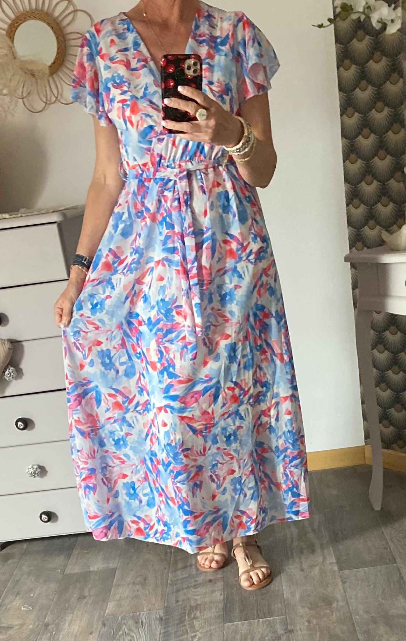 ROBE MILY FLEURS BLEU CIEL  36/42