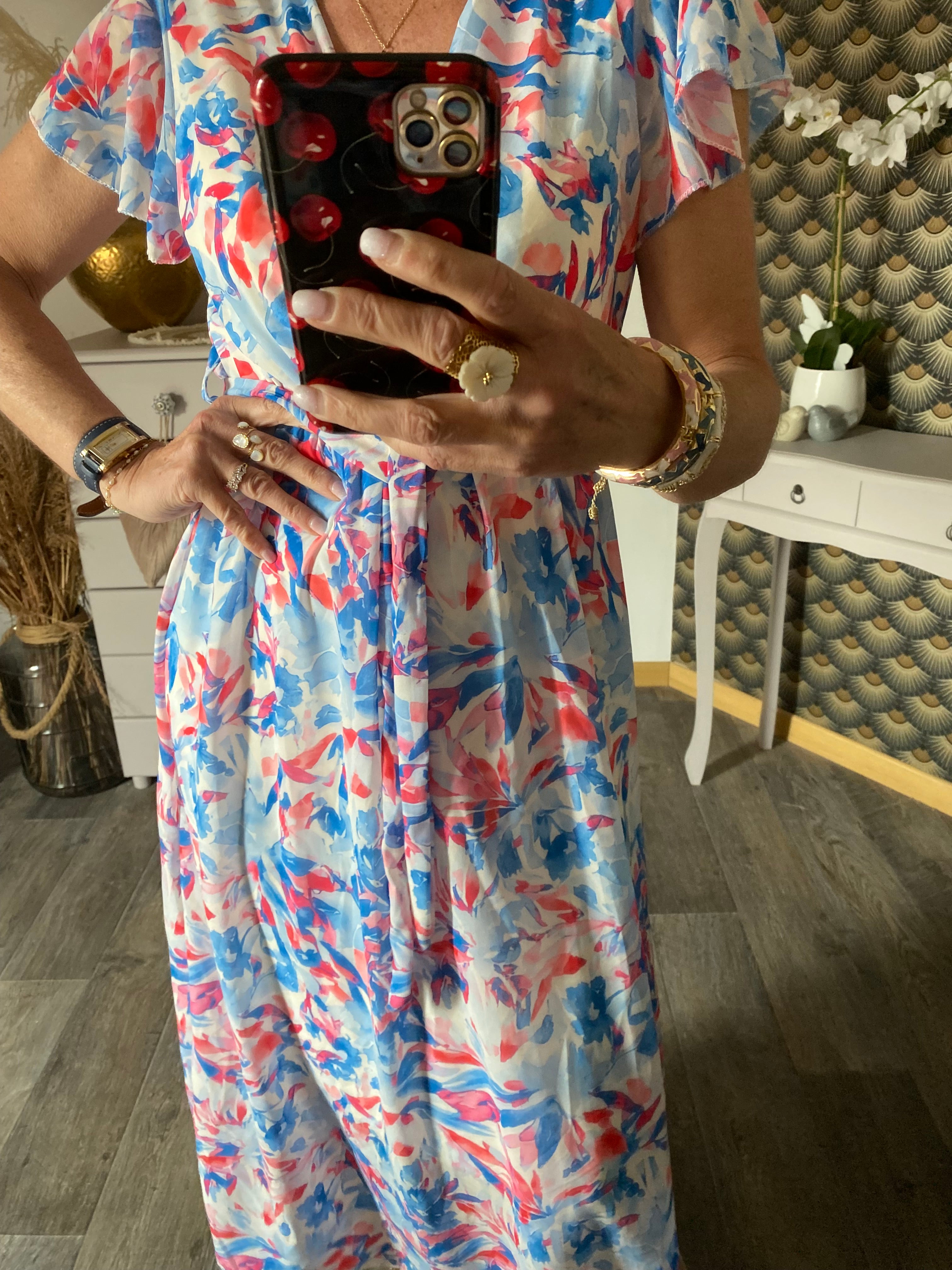 ROBE MILY FLEURS BLEU CIEL  36/42