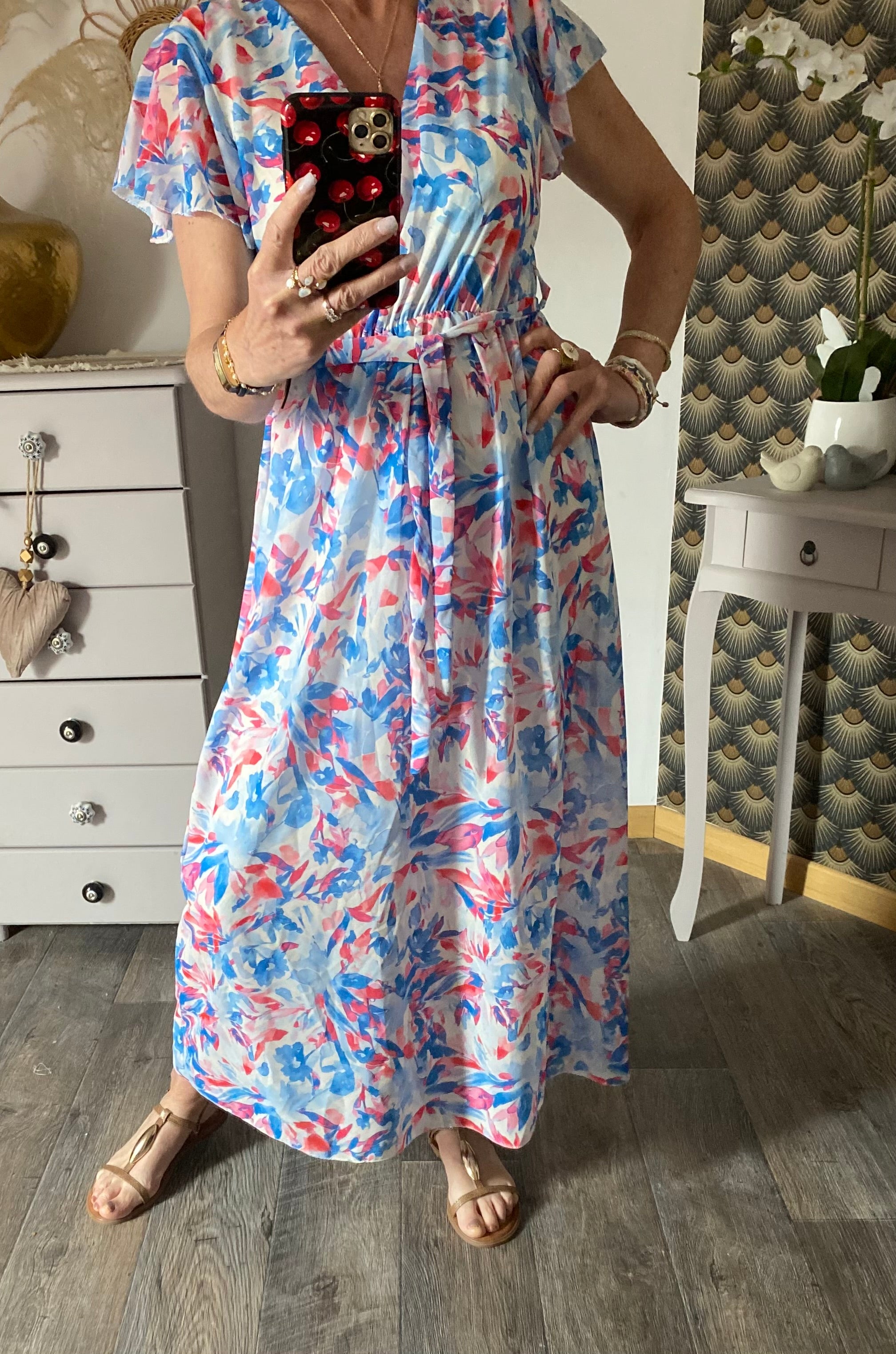 ROBE MILY FLEURS BLEU CIEL  36/42