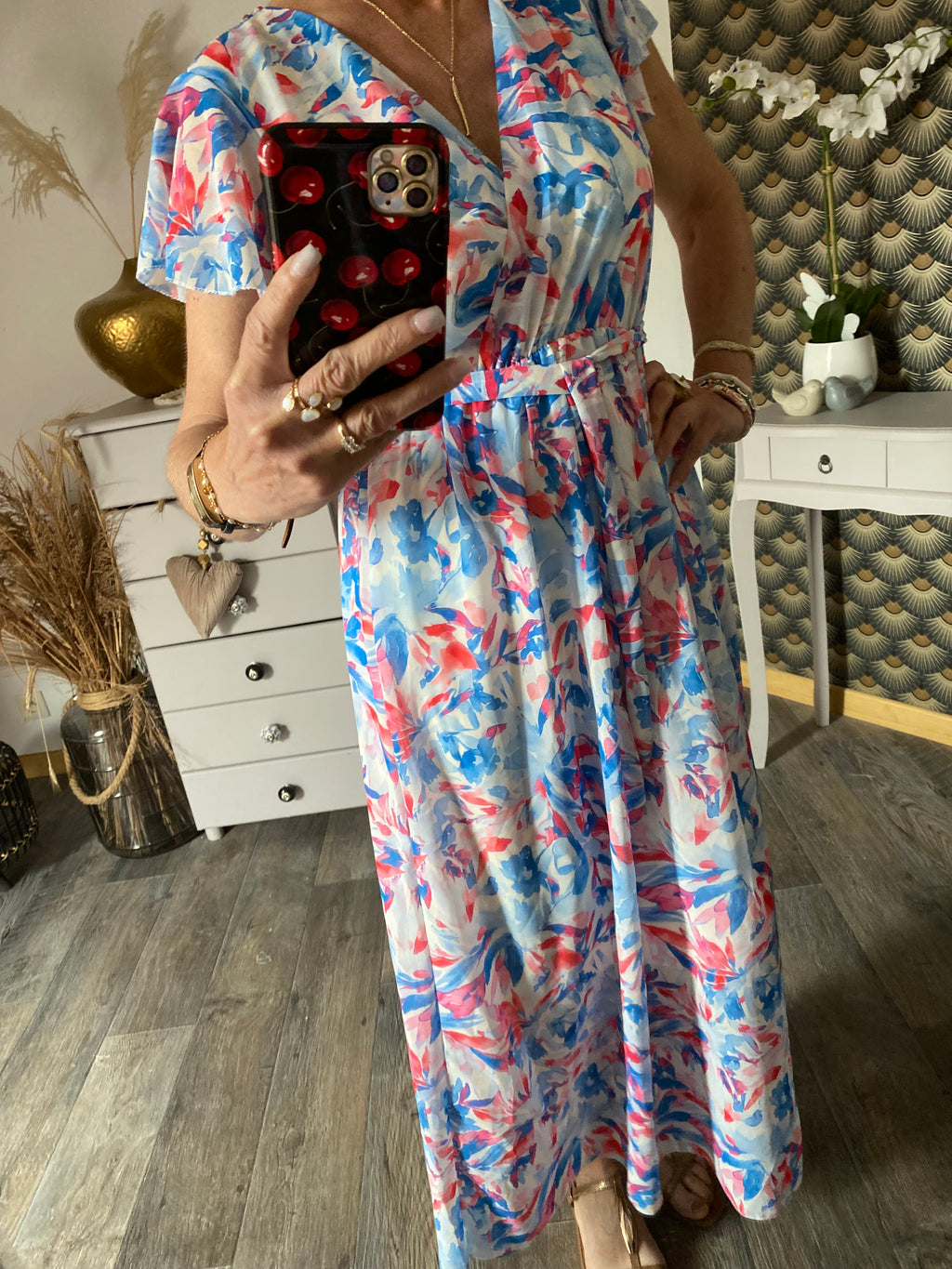 ROBE MILY FLEURS BLEU CIEL  36/42
