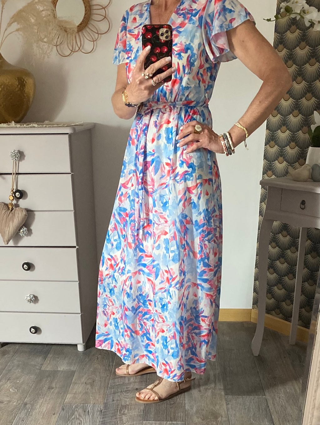 ROBE MILY FLEURS BLEU CIEL  36/42