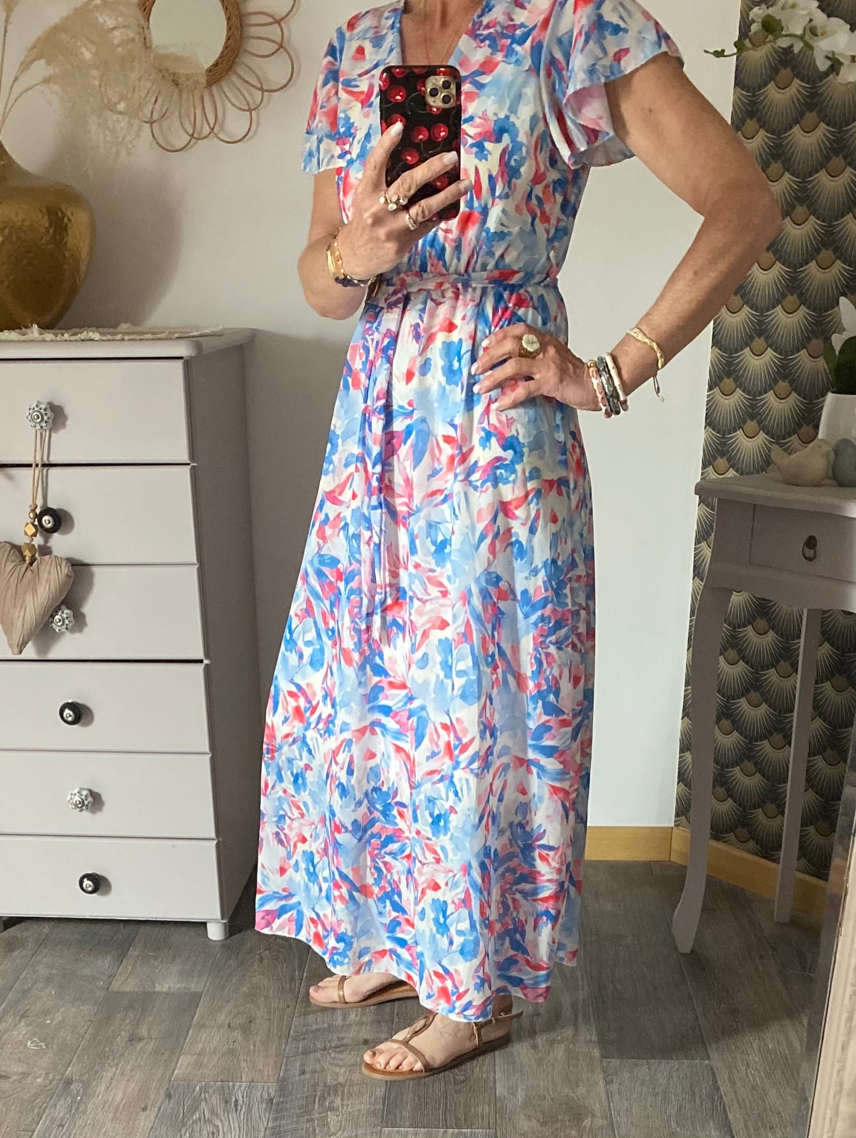 ROBE MILY FLEURS BLEU CIEL  36/42