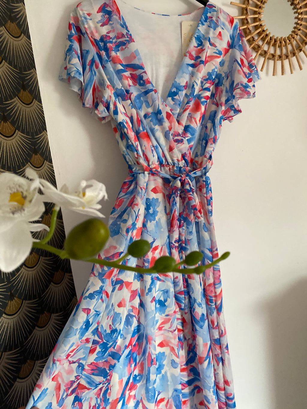 ROBE MILY FLEURS BLEU CIEL  36/42