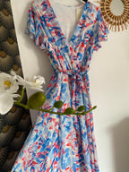 ROBE MILY FLEURS BLEU CIEL  36/42