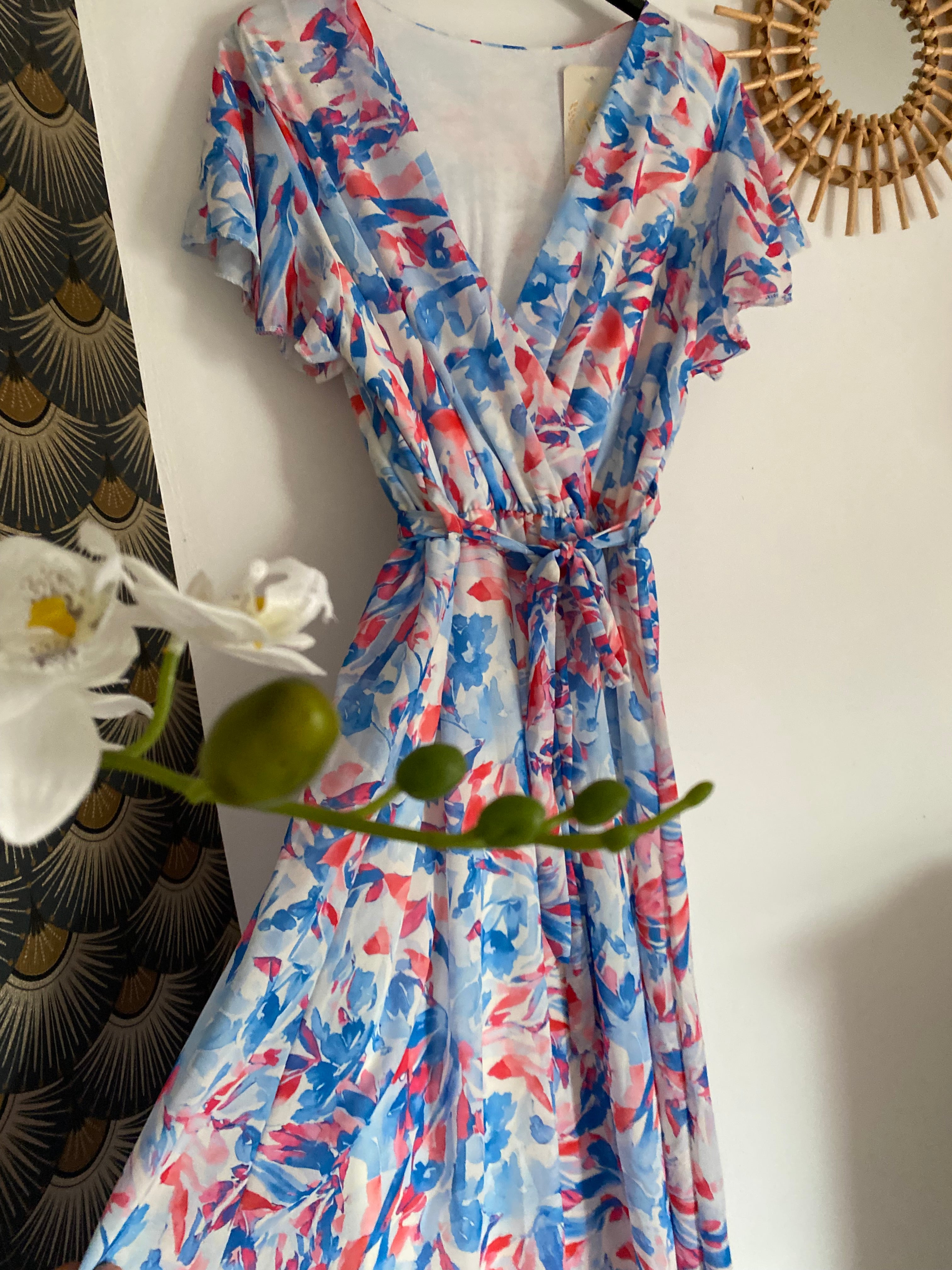 ROBE MILY FLEURS BLEU CIEL  36/42