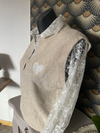 PULL DENTELLE COEUR ECRU  TU 36/42 PETIT 44